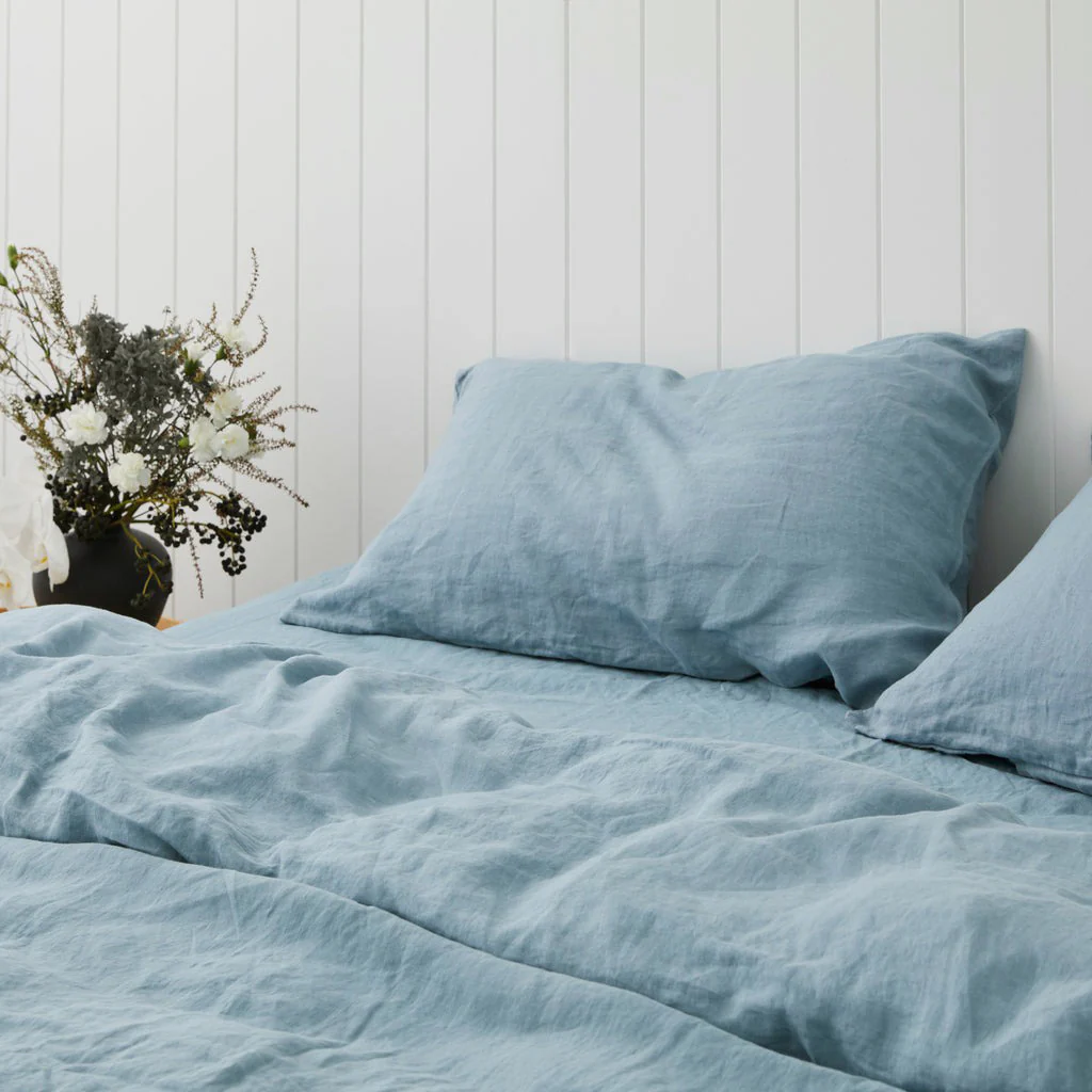 French Flax Linen Quilt Cover in Marine Blue - Image 5