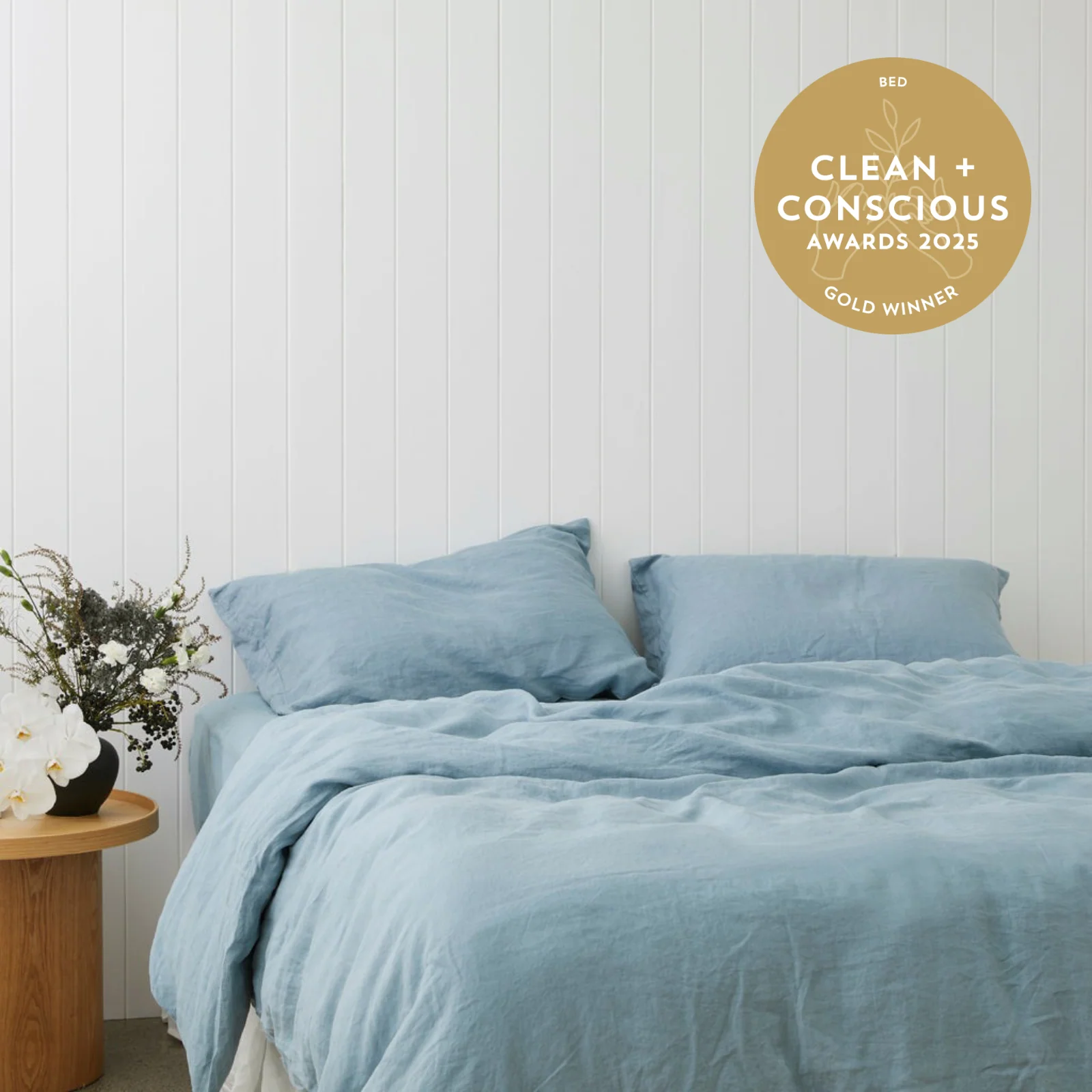 French Flax Linen Quilt Cover in Marine Blue - Image 6