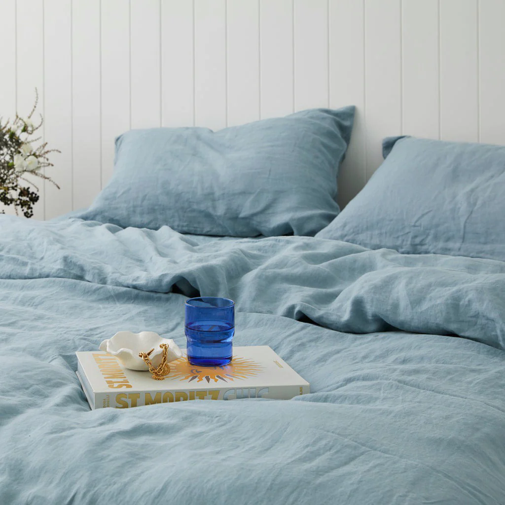 French Flax Linen Quilt Cover in Marine Blue - Image 8