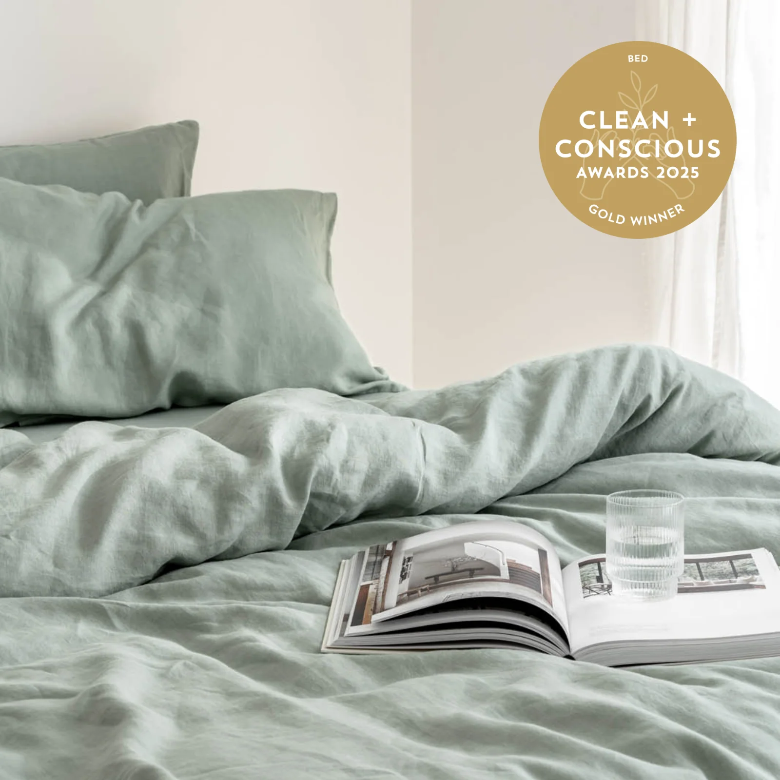 French Flax Linen Quilt Cover in Sage - Image 6