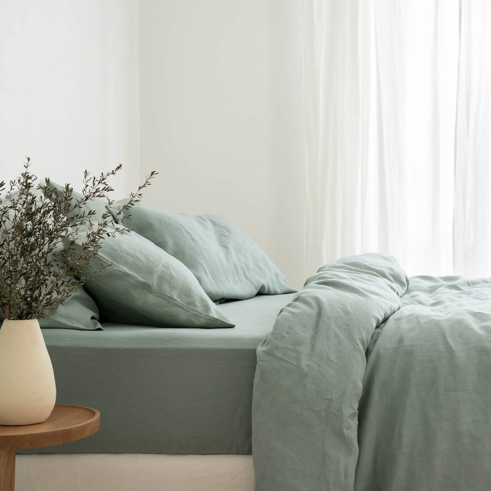 French Flax Linen Quilt Cover in Sage - Image 7