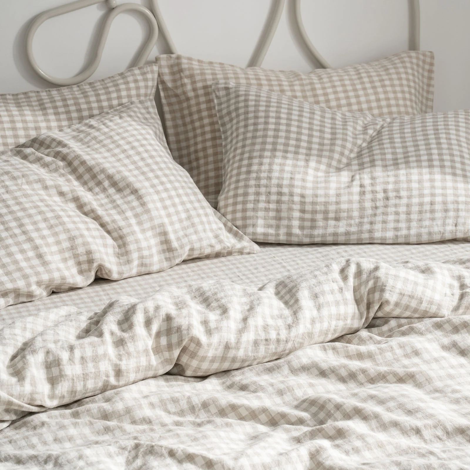 French Flax Linen Quilt Cover Set in Beige Gingham - Image 4