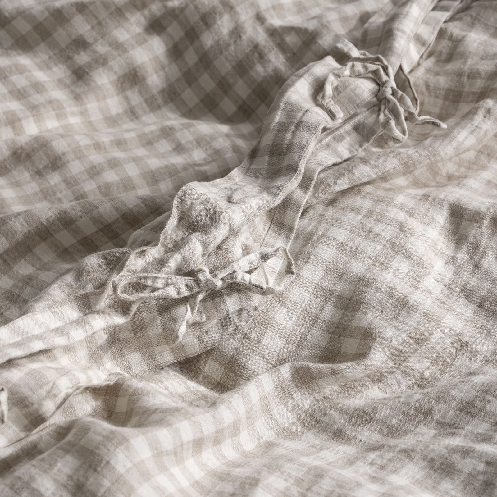 French Flax Linen Quilt Cover Set in Beige Gingham - Image 6