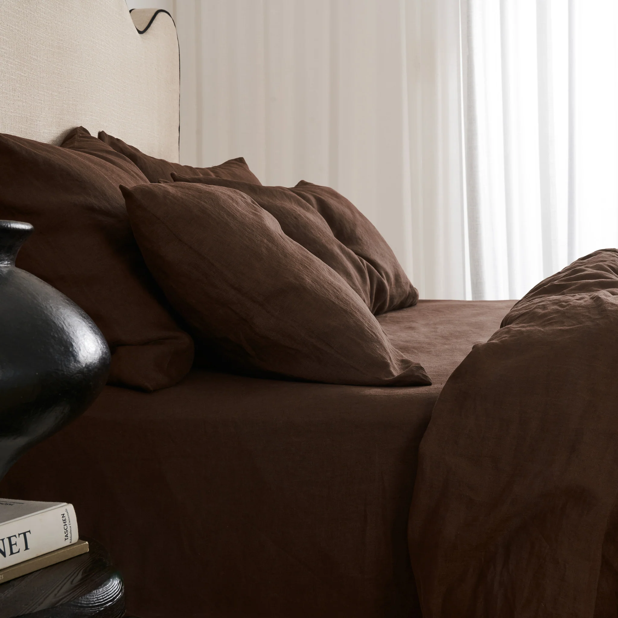 French Flax Linen Quilt Cover Set in Chocolate - Image 10