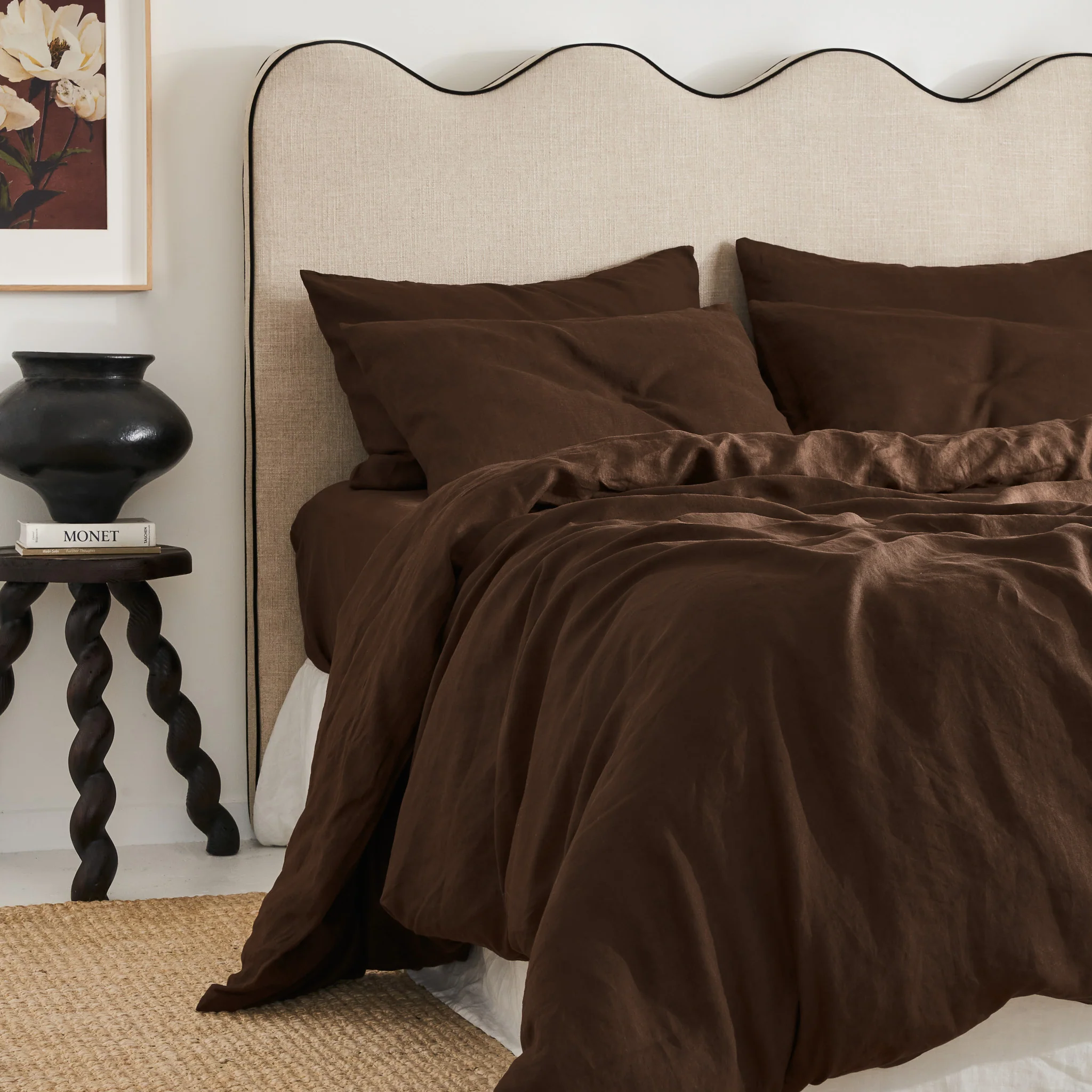 French Flax Linen Quilt Cover Set in Chocolate - Image 2