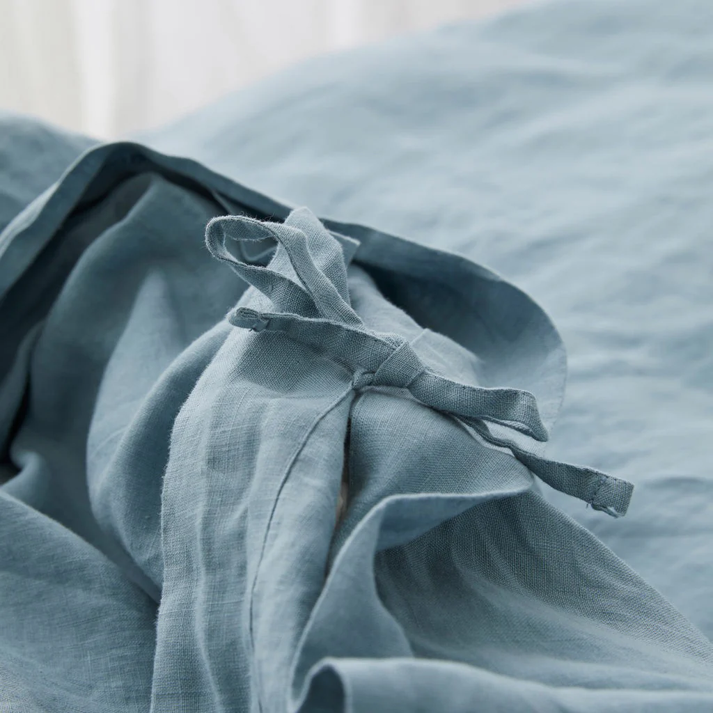 French Flax Linen Quilt Cover Set in Marine Blue - Image 6