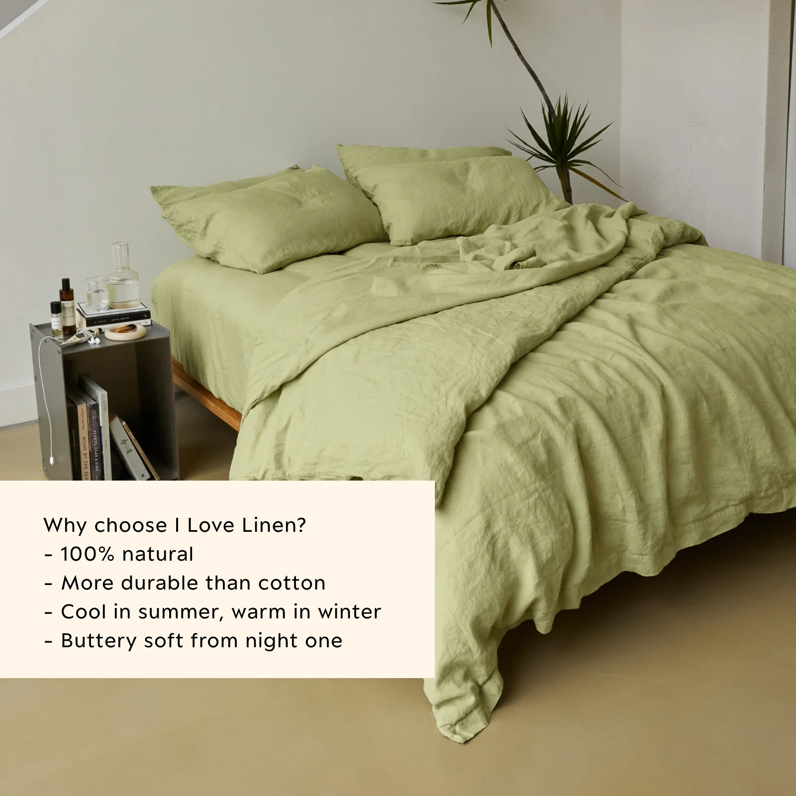 French Flax Linen Quilt Cover Set in Matcha - Image 3