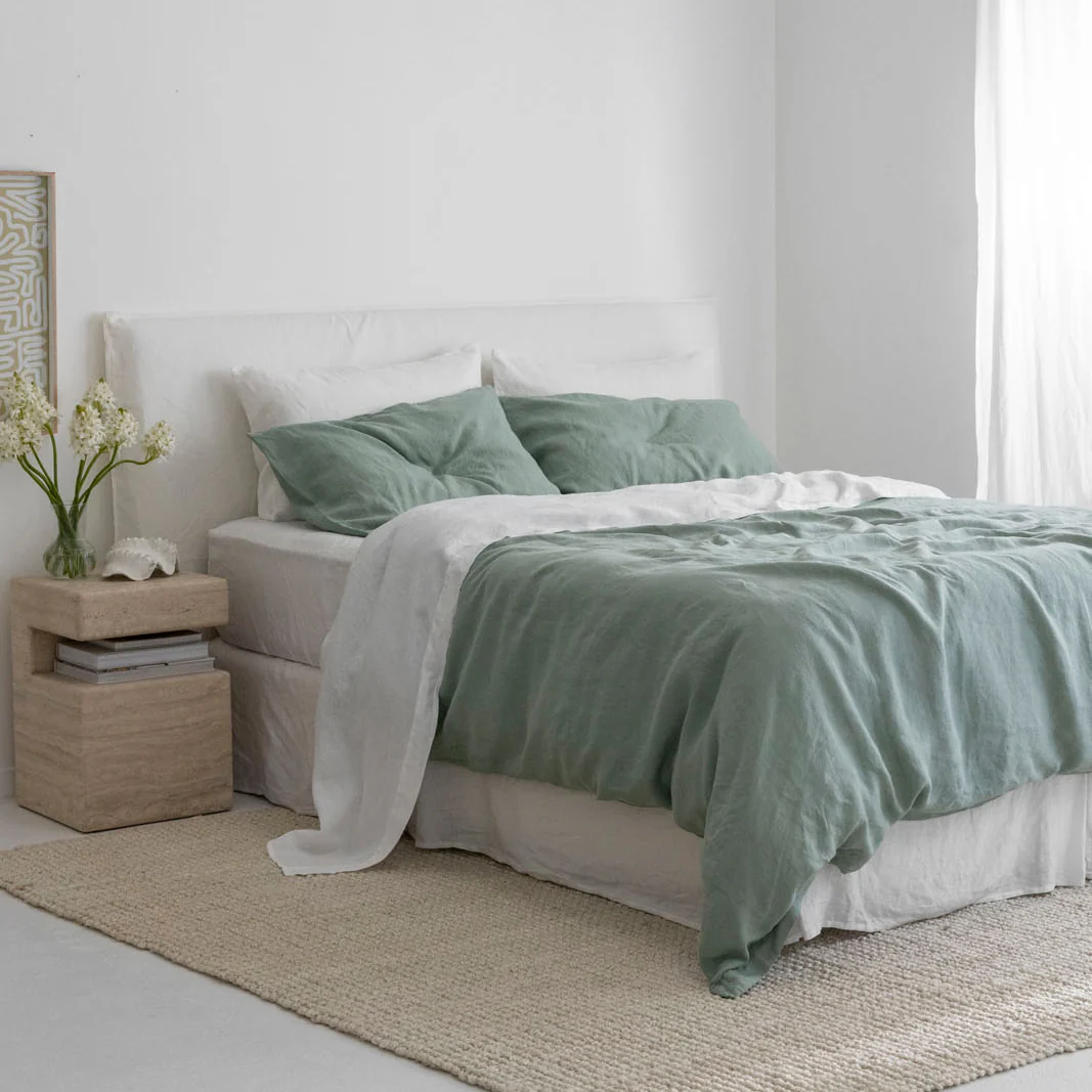 French Flax Linen Quilt Cover Set in Sage - Image 9
