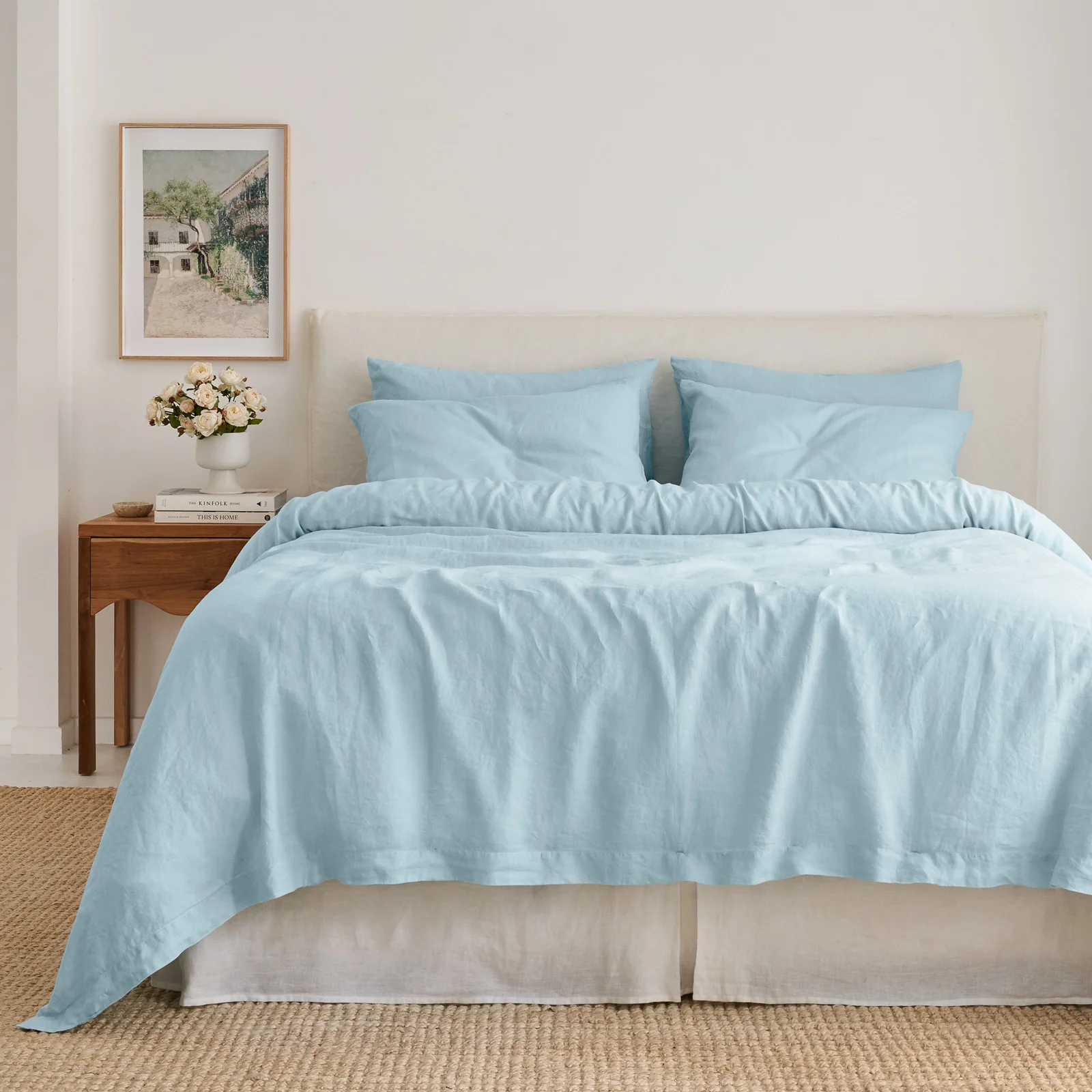 French Flax Linen Quilt Cover Set in Sky Blue - Image 2