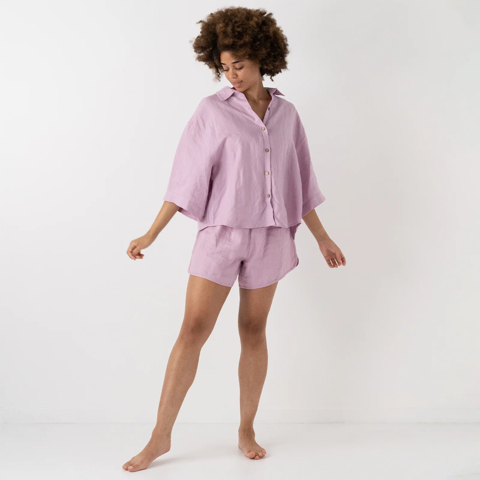 French Flax Linen Relaxed Short in Lilac - Image 5