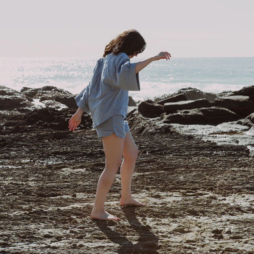 French Flax Linen Relaxed Short in Marine Blue - Image 10