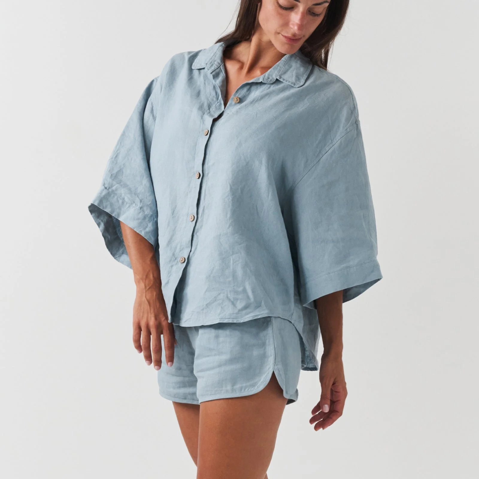 French Flax Linen Relaxed Short in Marine Blue - Image 3