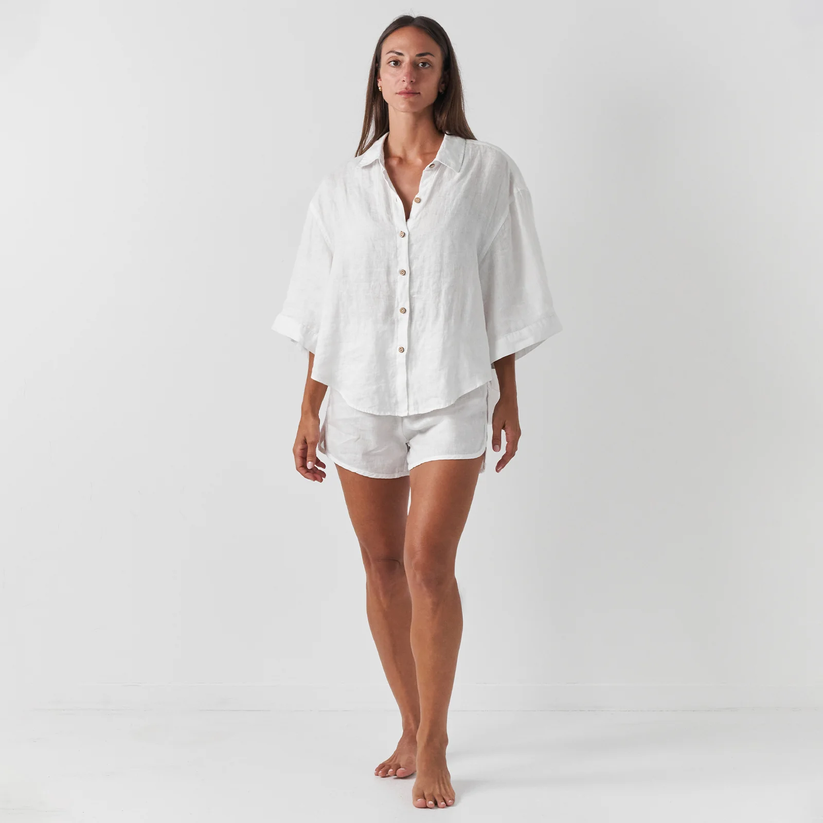 French Flax Linen Relaxed Short in White - Image 5
