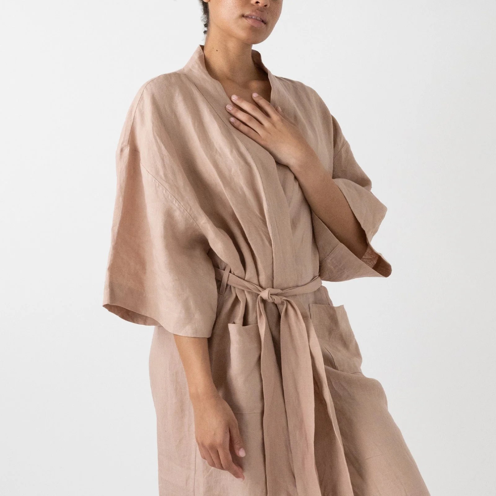 French Flax Linen Robe in Clay - Image 4