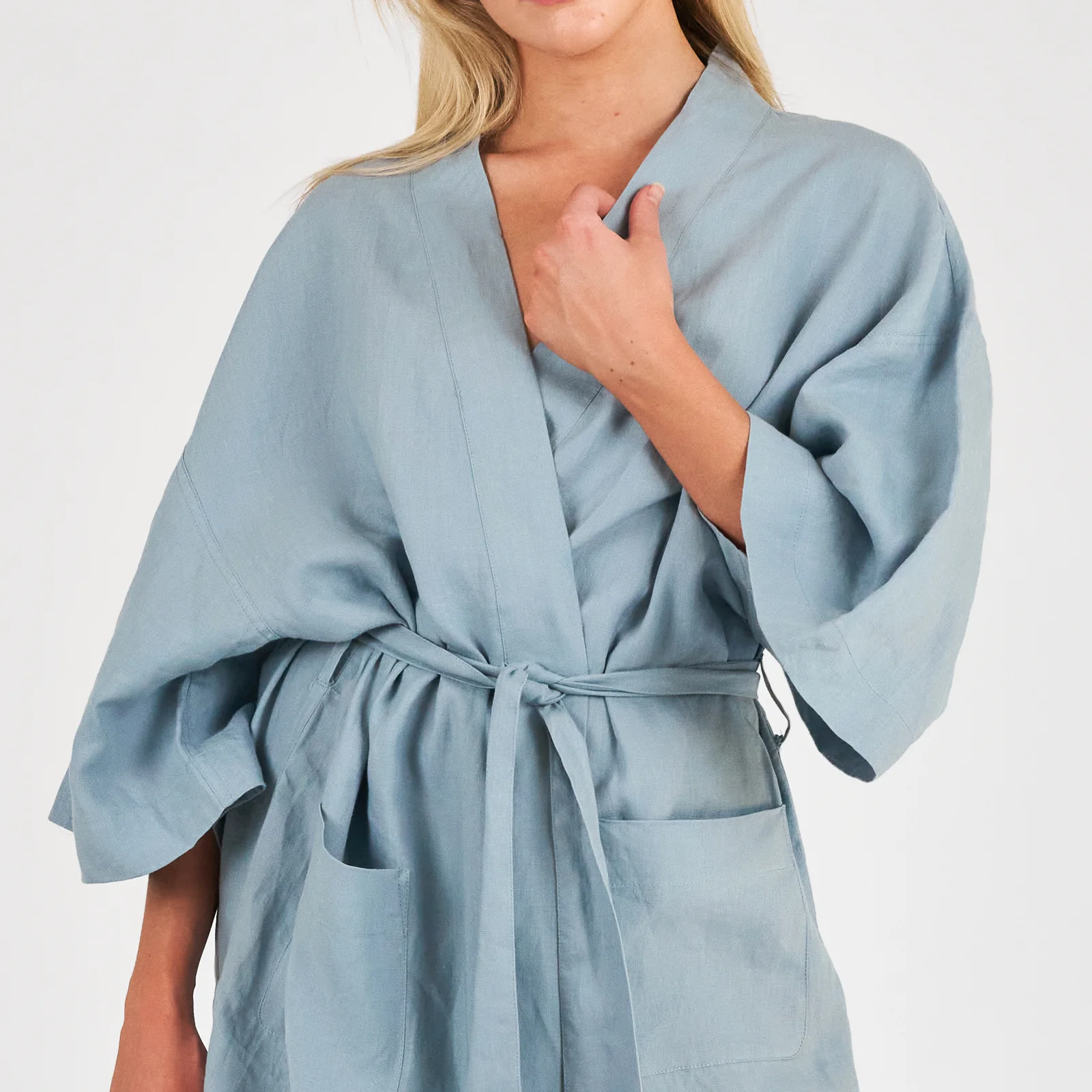 French Flax Linen Robe in Marine Blue - Image 4