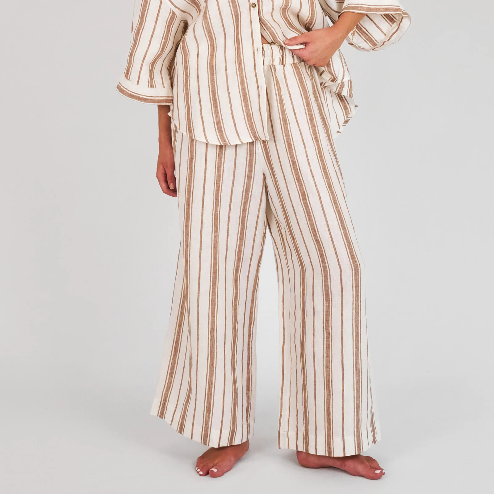 French Flax Linen Ruby Lounge Set in Hazelnut Stripe - Image 6