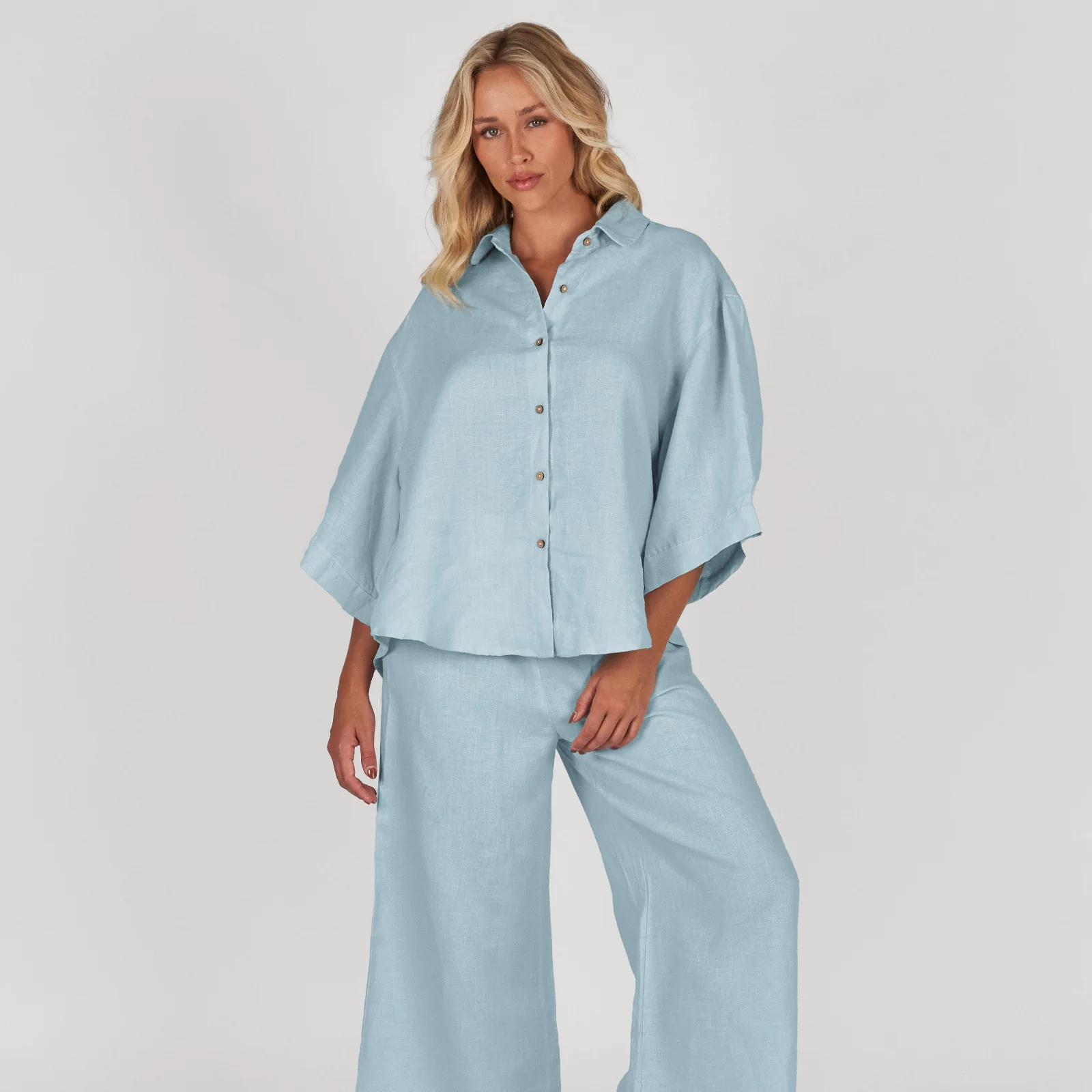 French Flax Linen Ruby Lounge Set in Sky Blue