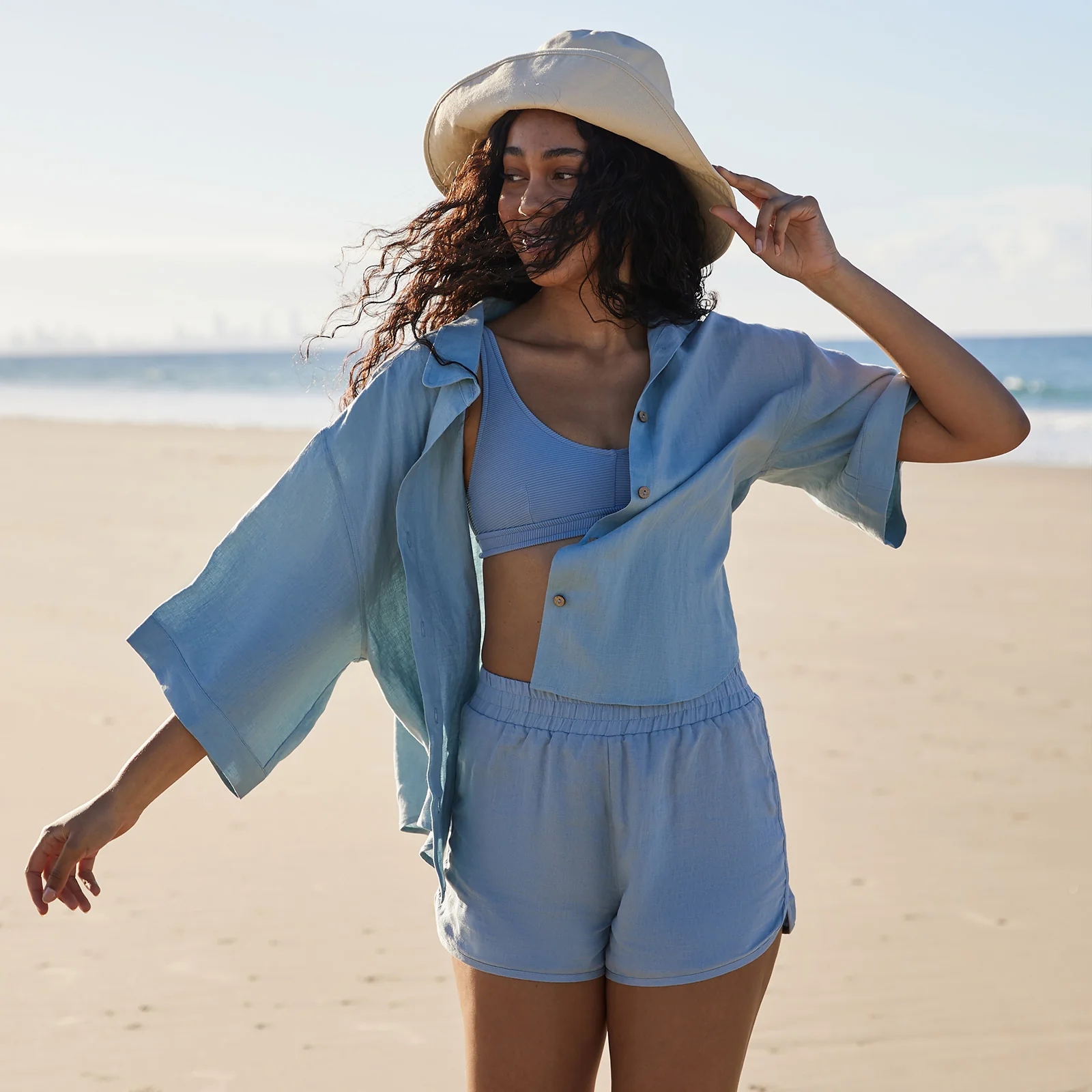 French Flax Linen Relaxed Short in Marine Blue - Image 6