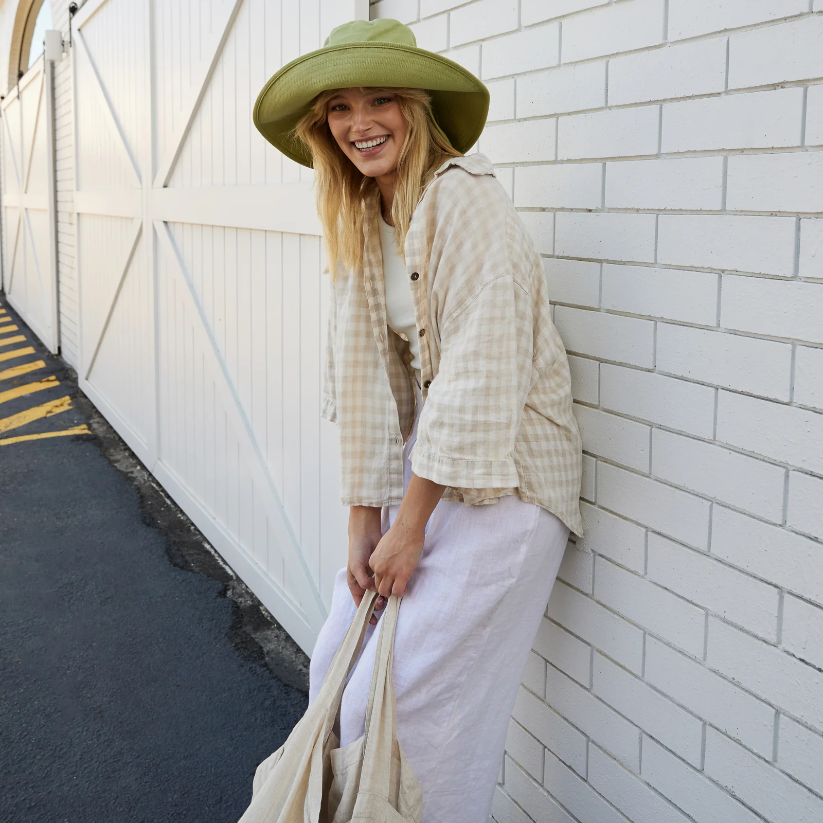 French Flax Linen Ruby Shirt in Beige Gingham - Image 9