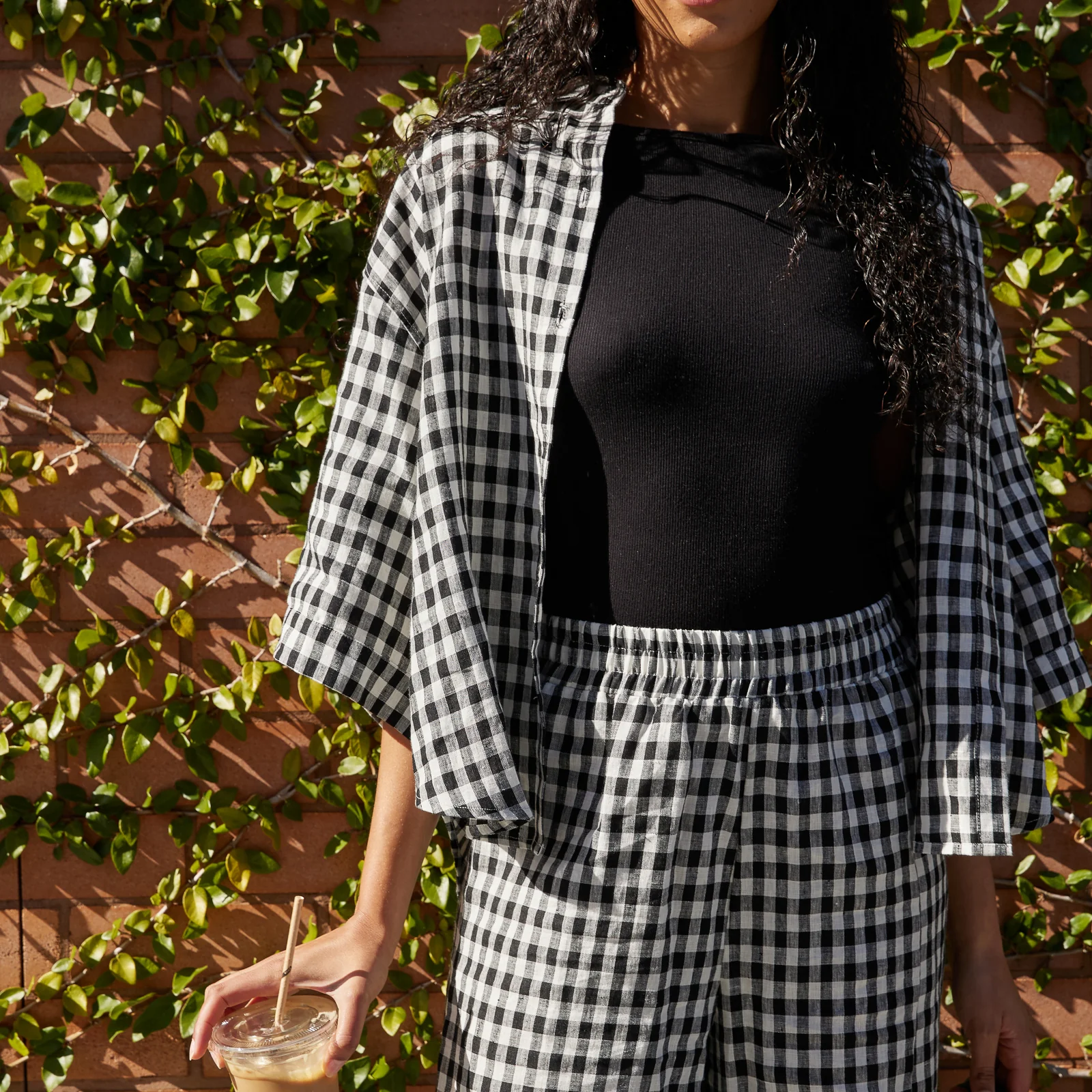 French Flax Linen Ruby Shirt in Charcoal Gingham - Image 13
