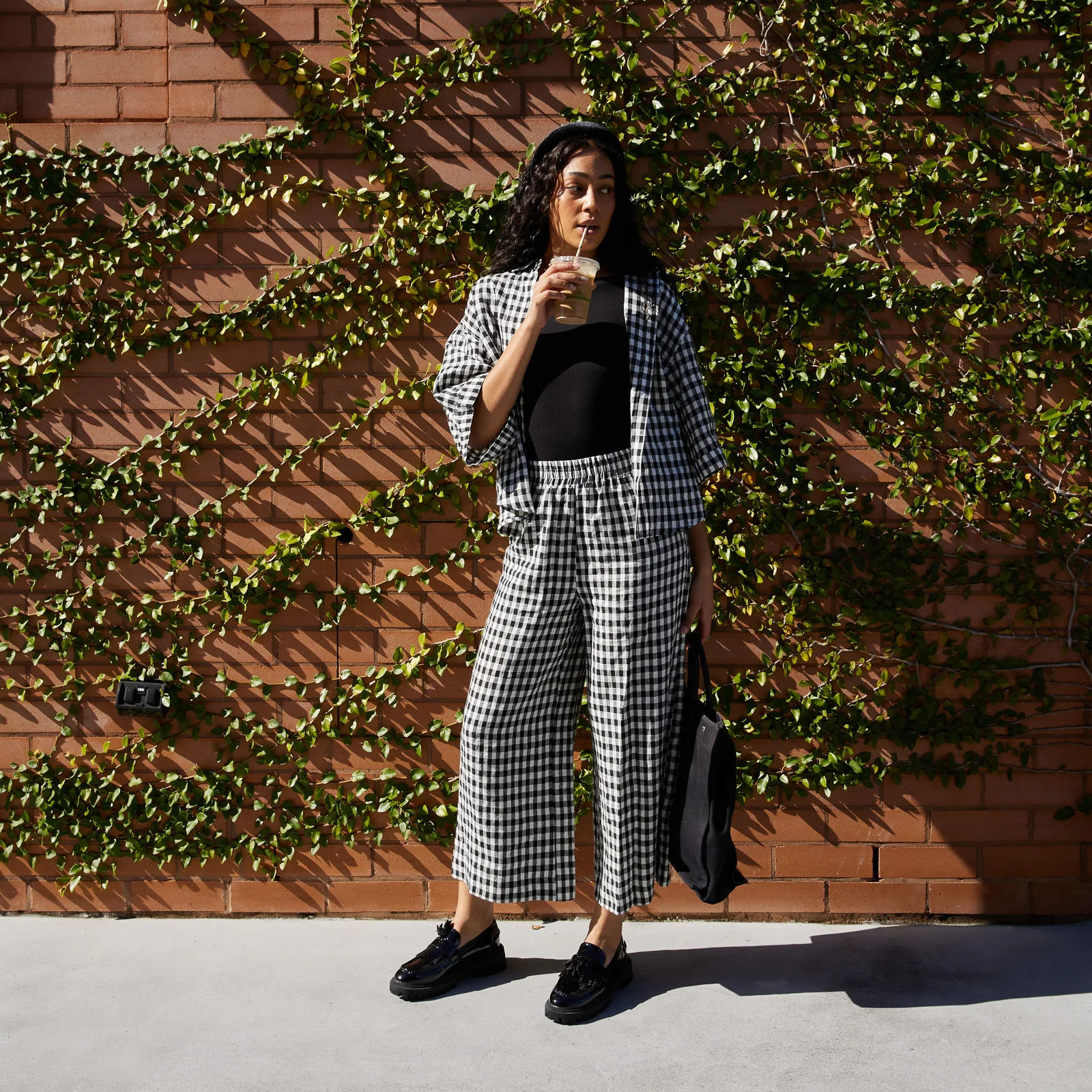 French Flax Linen Ruby Shirt in Charcoal Gingham - Image 7
