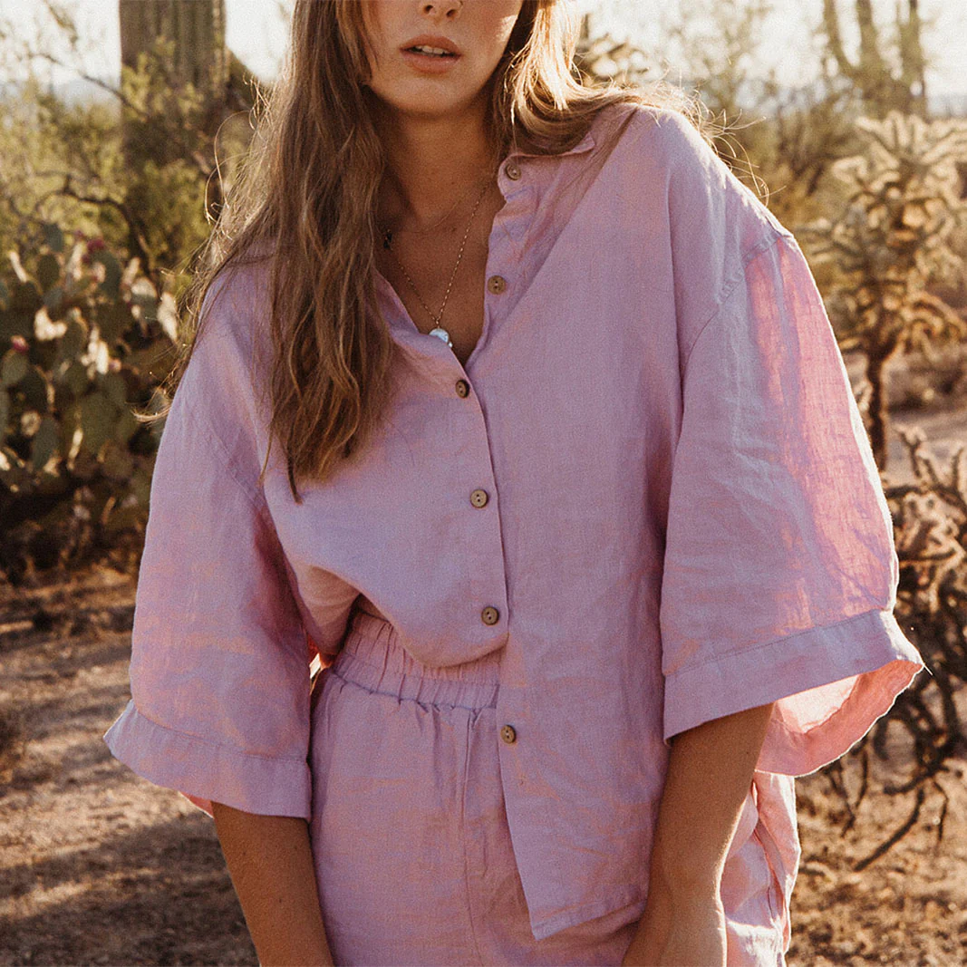French Flax Linen Ruby Shirt in Lilac - Image 7