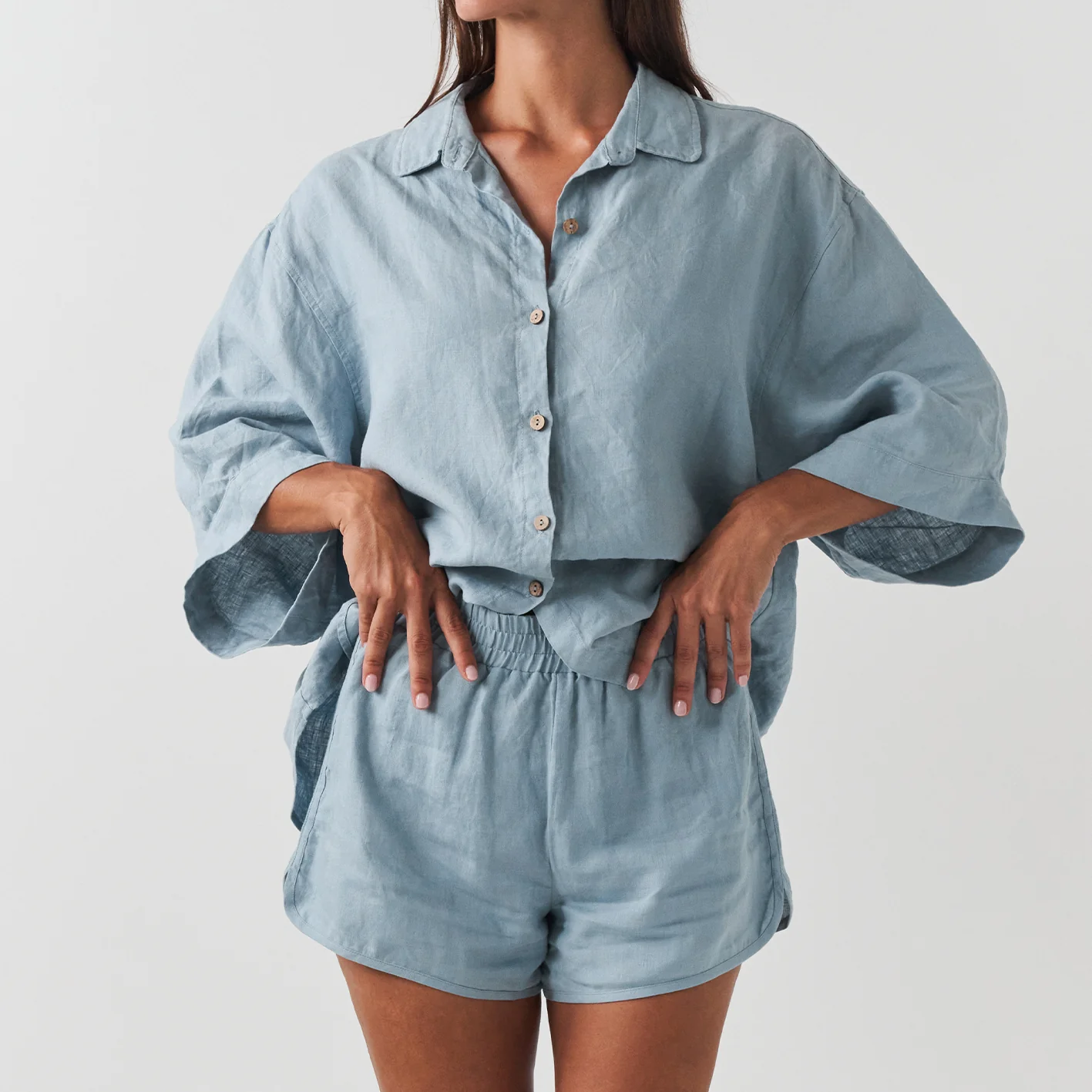 French Flax Linen Ruby Shirt in Marine Blue - Image 5