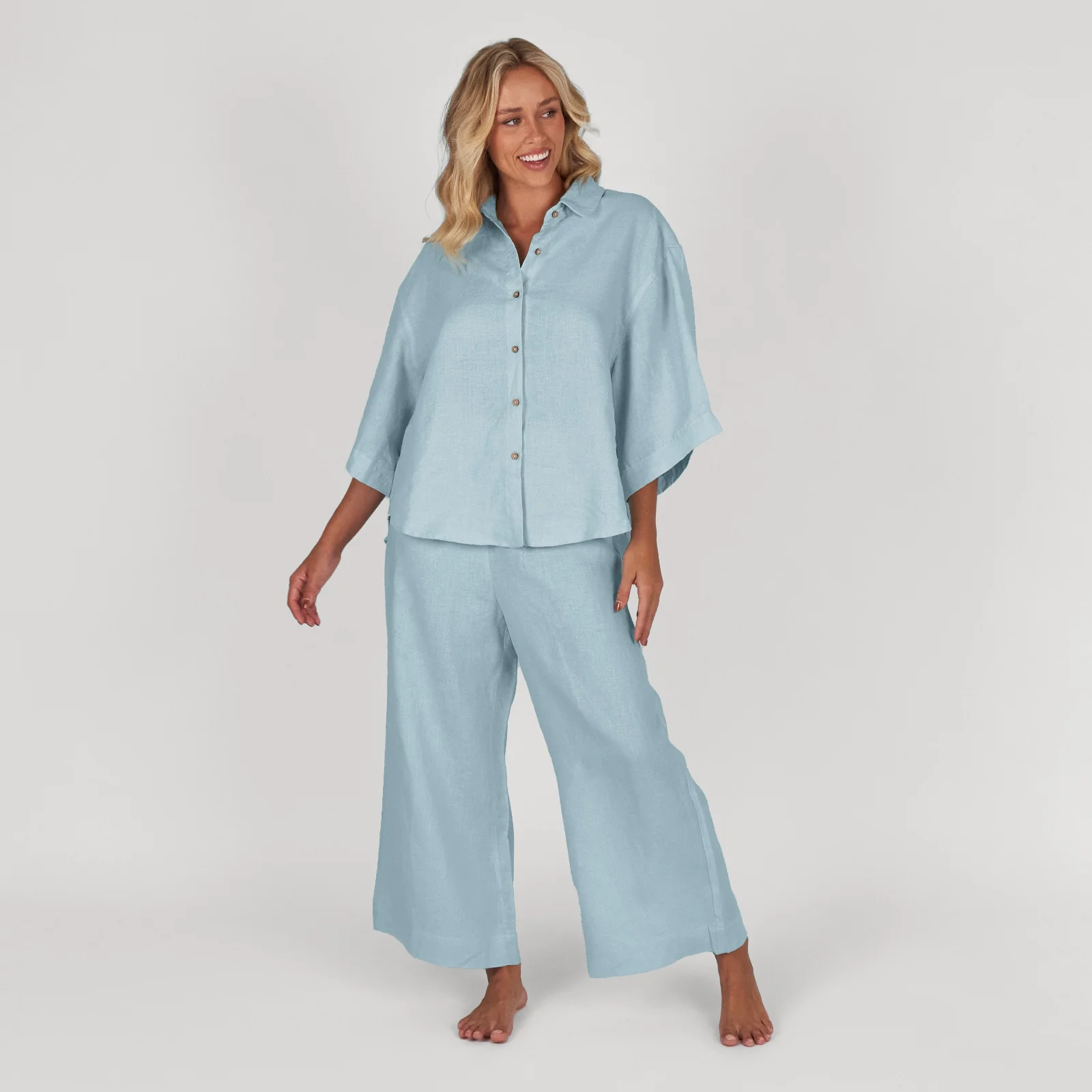 French Flax Linen Ruby Shirt in Sky Blue - Image 6