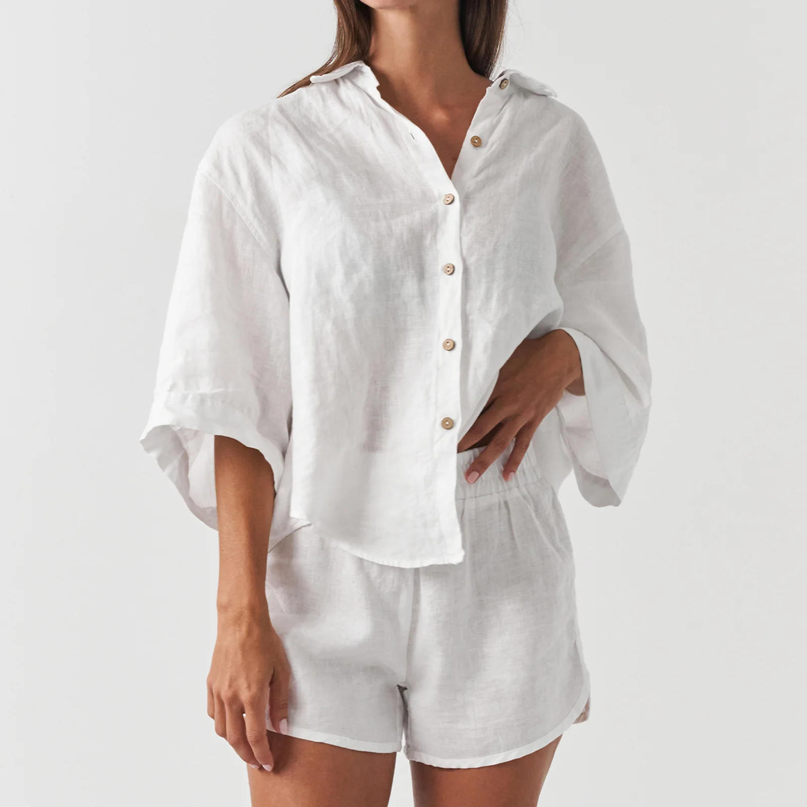 French Flax Linen Ruby Shirt in White - Image 5