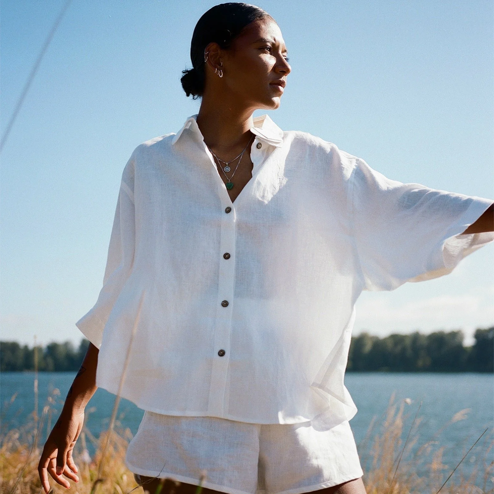 French Flax Linen Ruby Shirt in White - Image 8