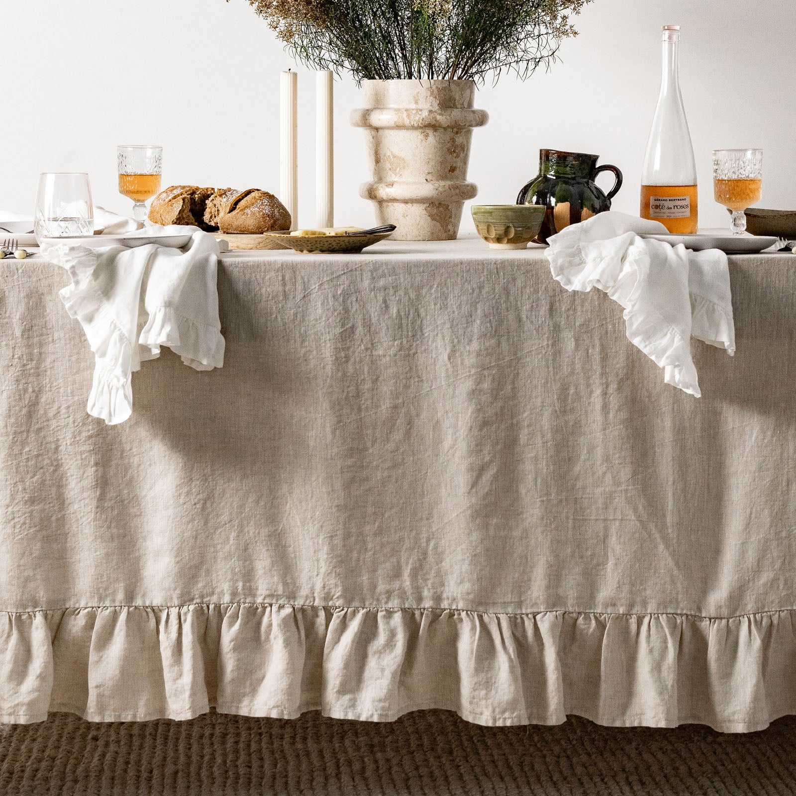 French Flax Linen Ruffles Table Cloth in Natural - Image 2