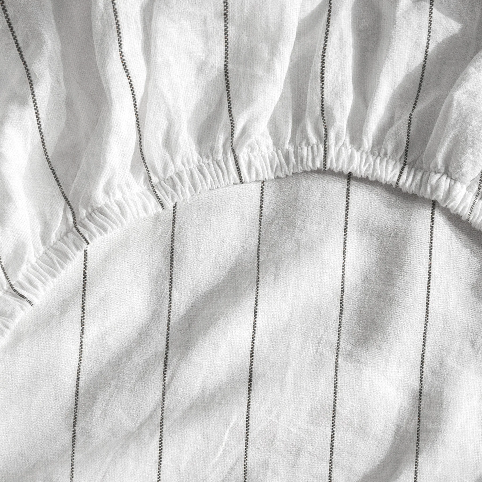 French Flax Linen Sheet Set in Charcoal Stripe - Image 13
