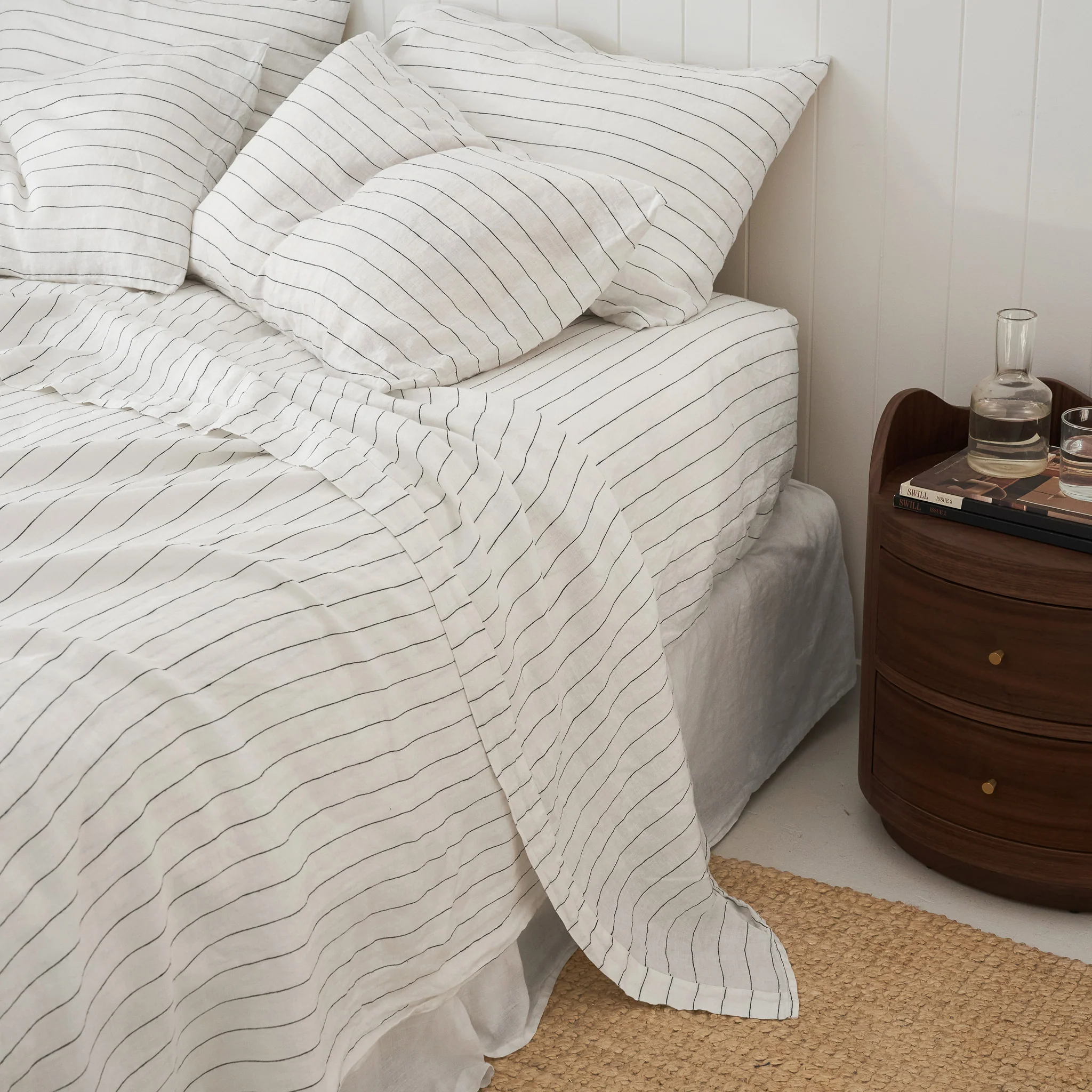 French Flax Linen Sheet Set in Charcoal Stripe - Image 4