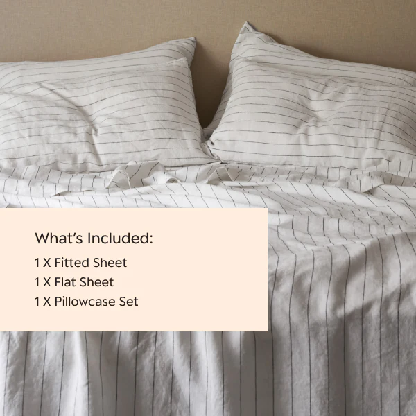 French Flax Linen Sheet Set in Charcoal Stripe - Image 5