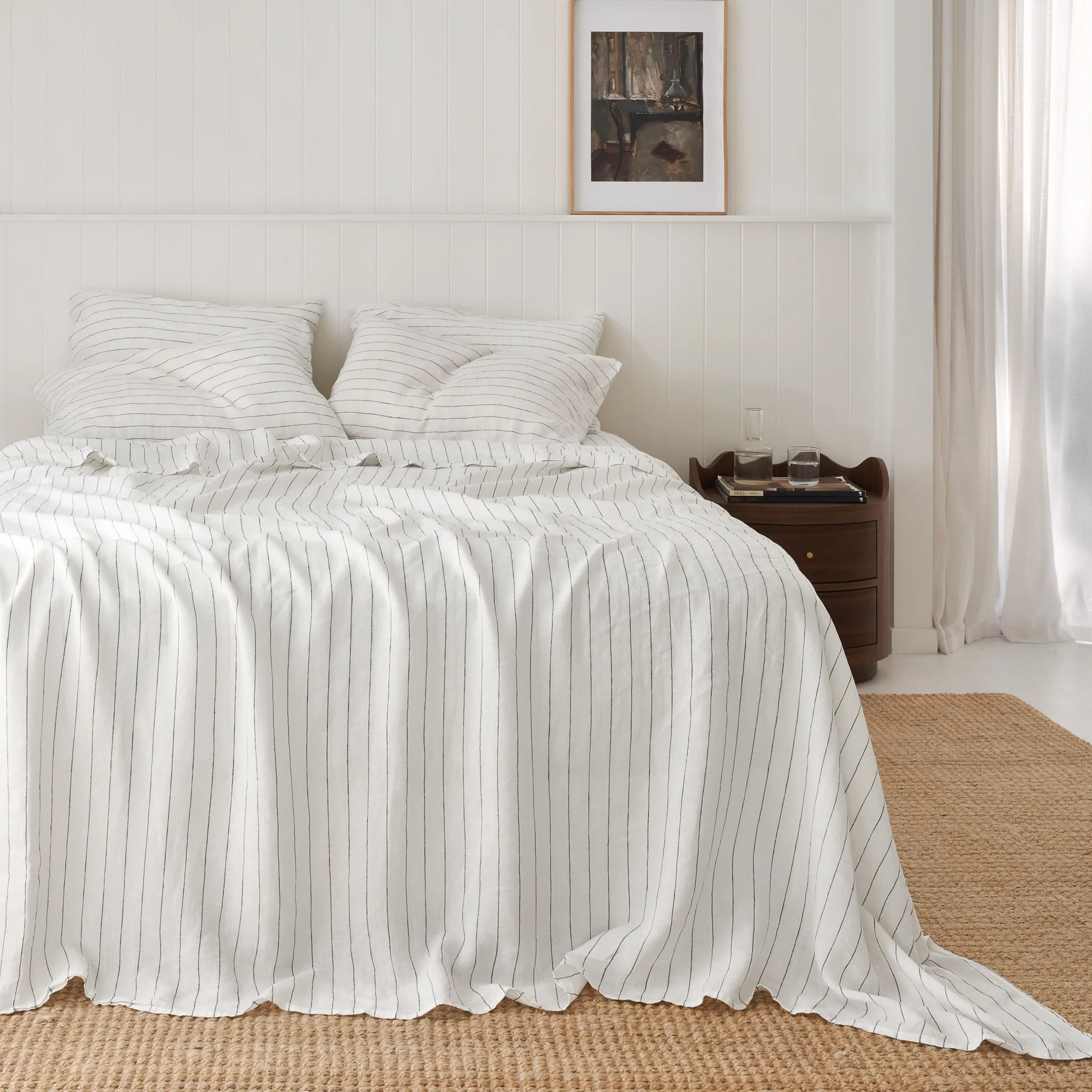French Flax Linen Sheet Set in Charcoal Stripe - Image 9