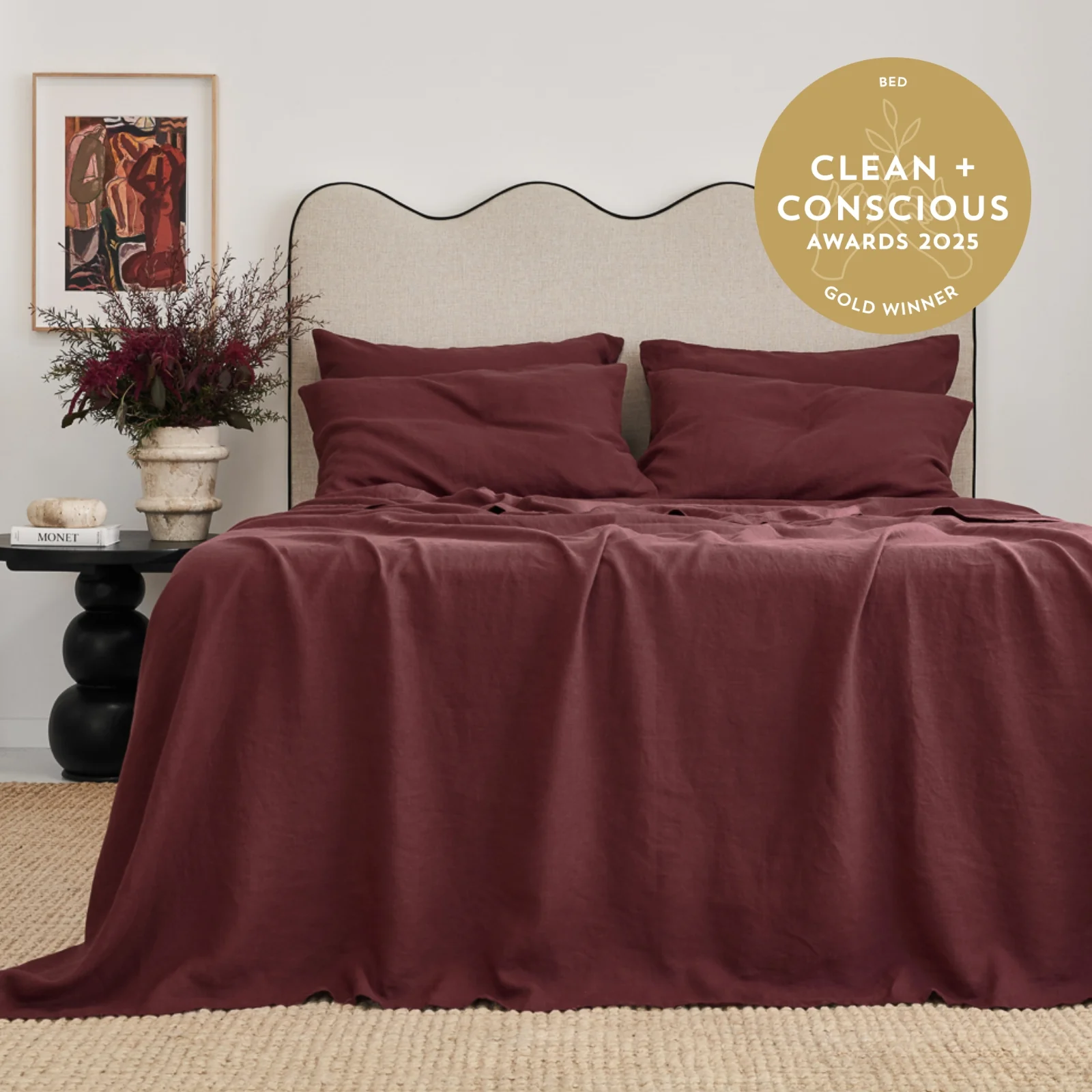 French Flax Linen Sheet Set in Cherrywood - Image 5