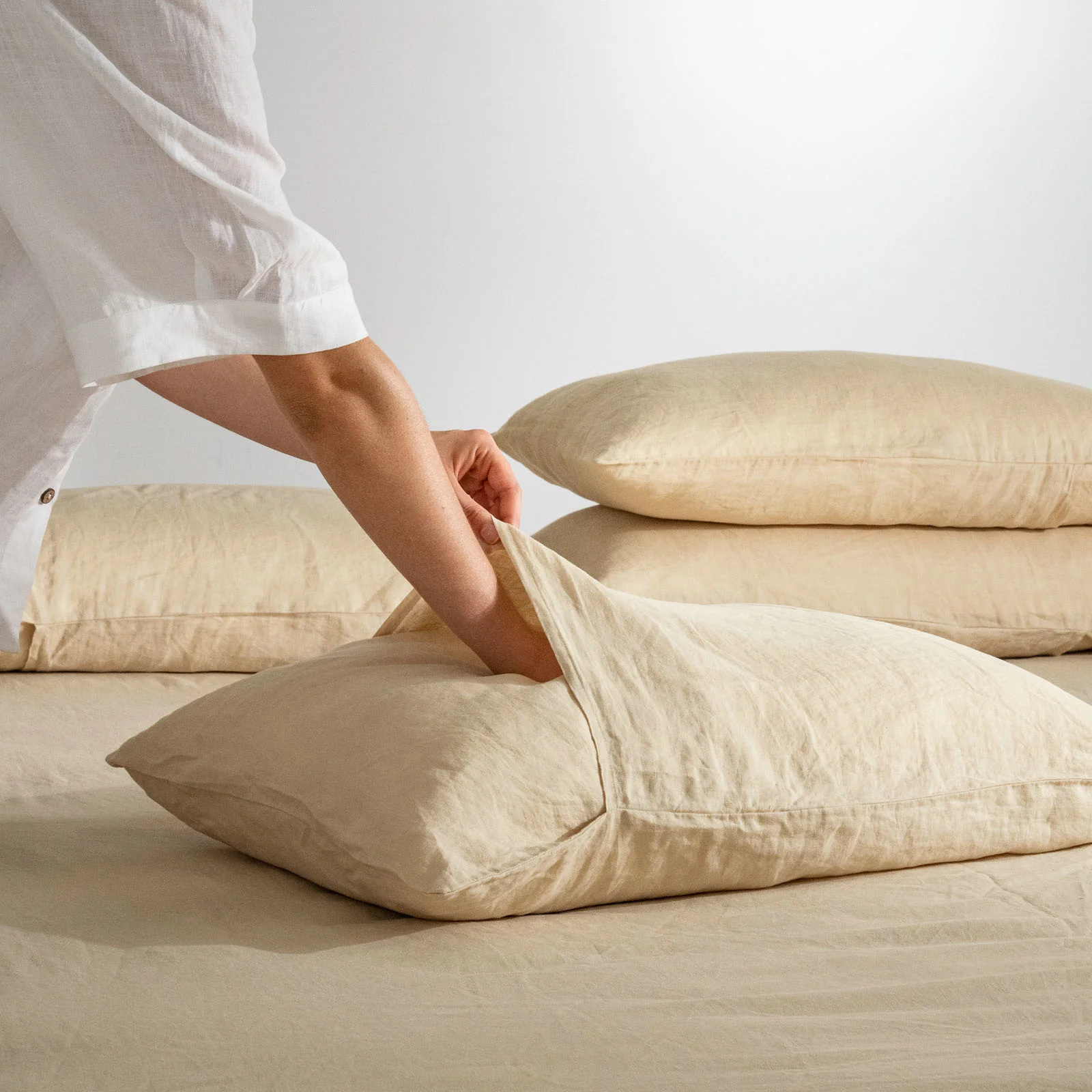 French Flax Linen Sheet Set in Creme - Image 11