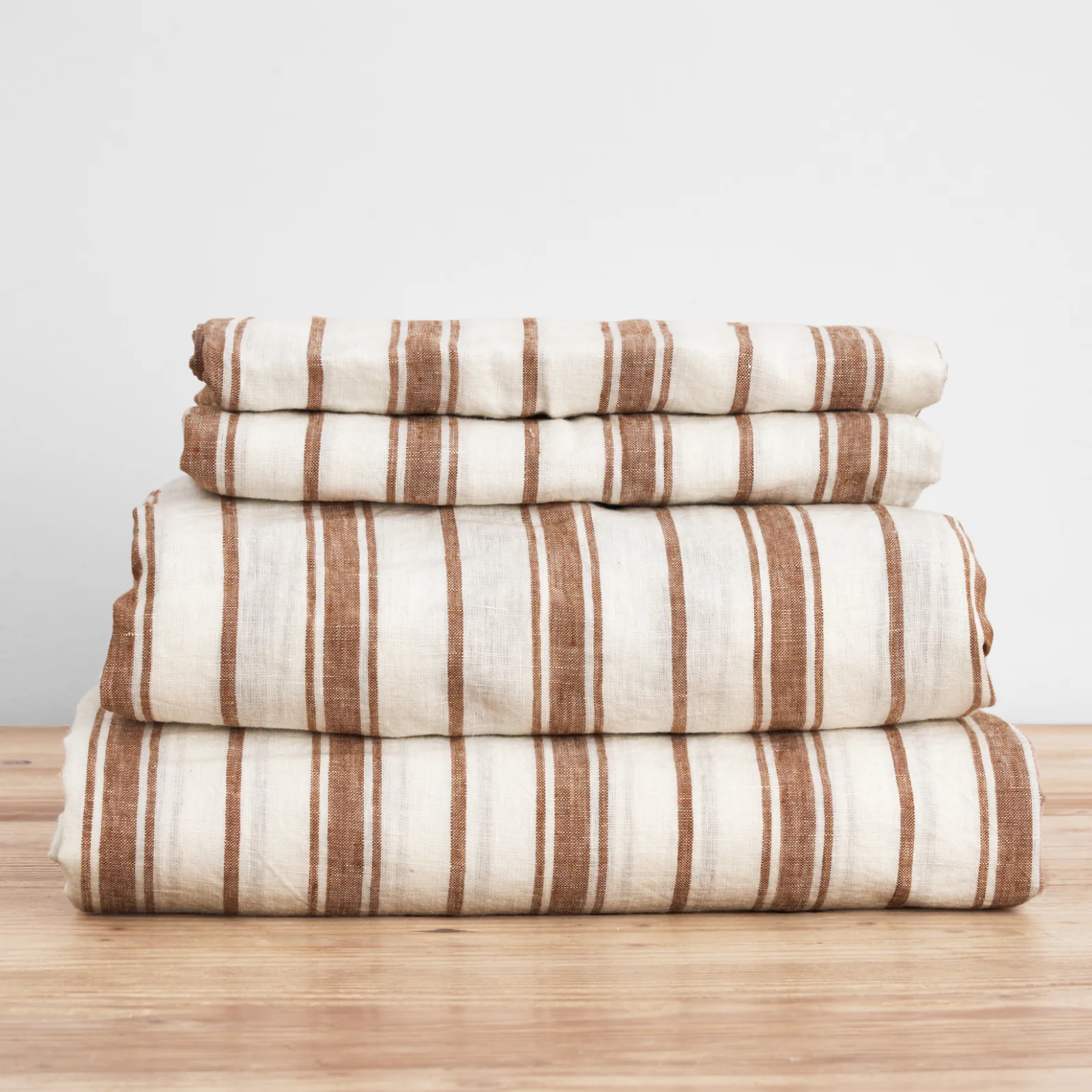 French Flax Linen Sheet Set in Hazelnut Stripe