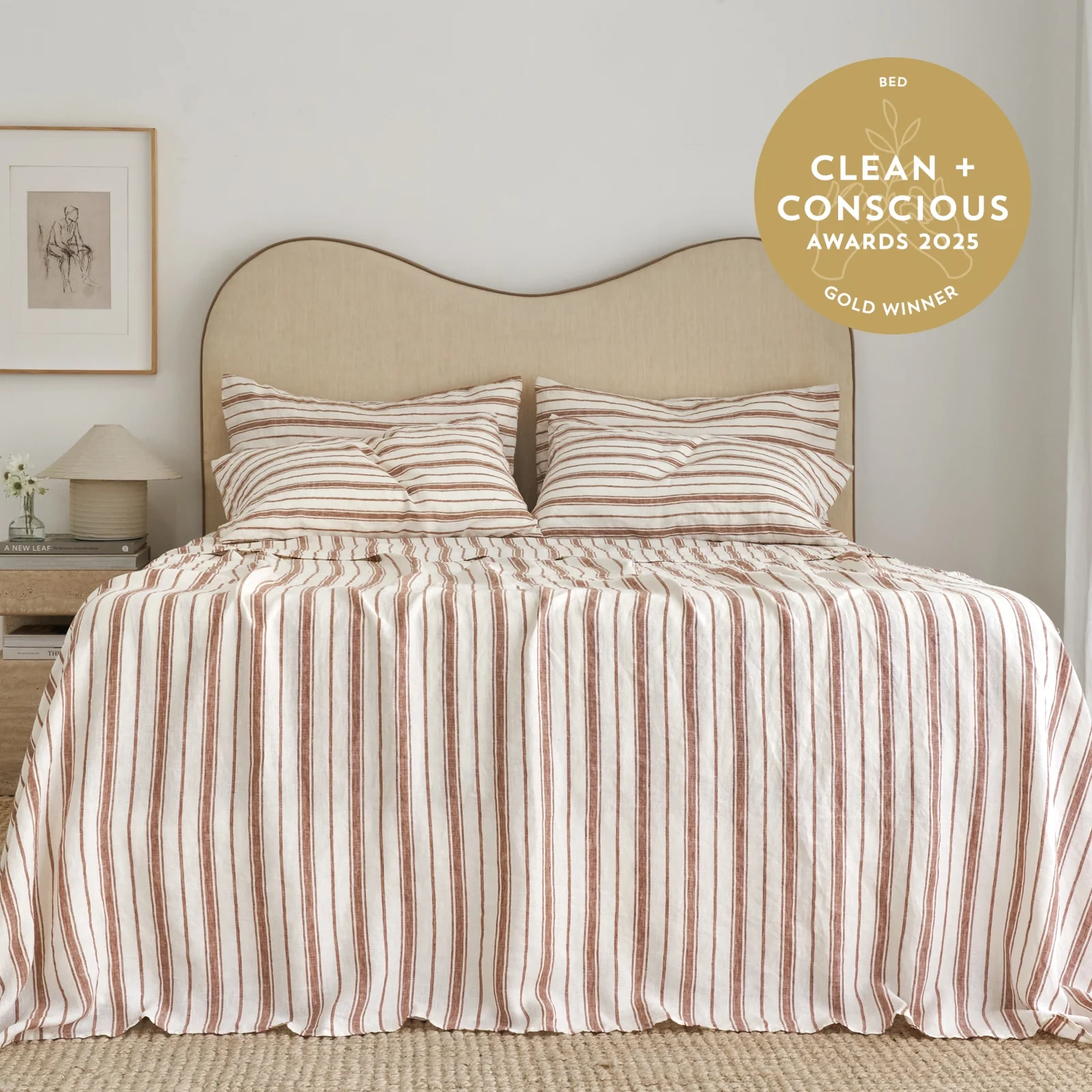 French Flax Linen Sheet Set in Hazelnut Stripe - Image 4
