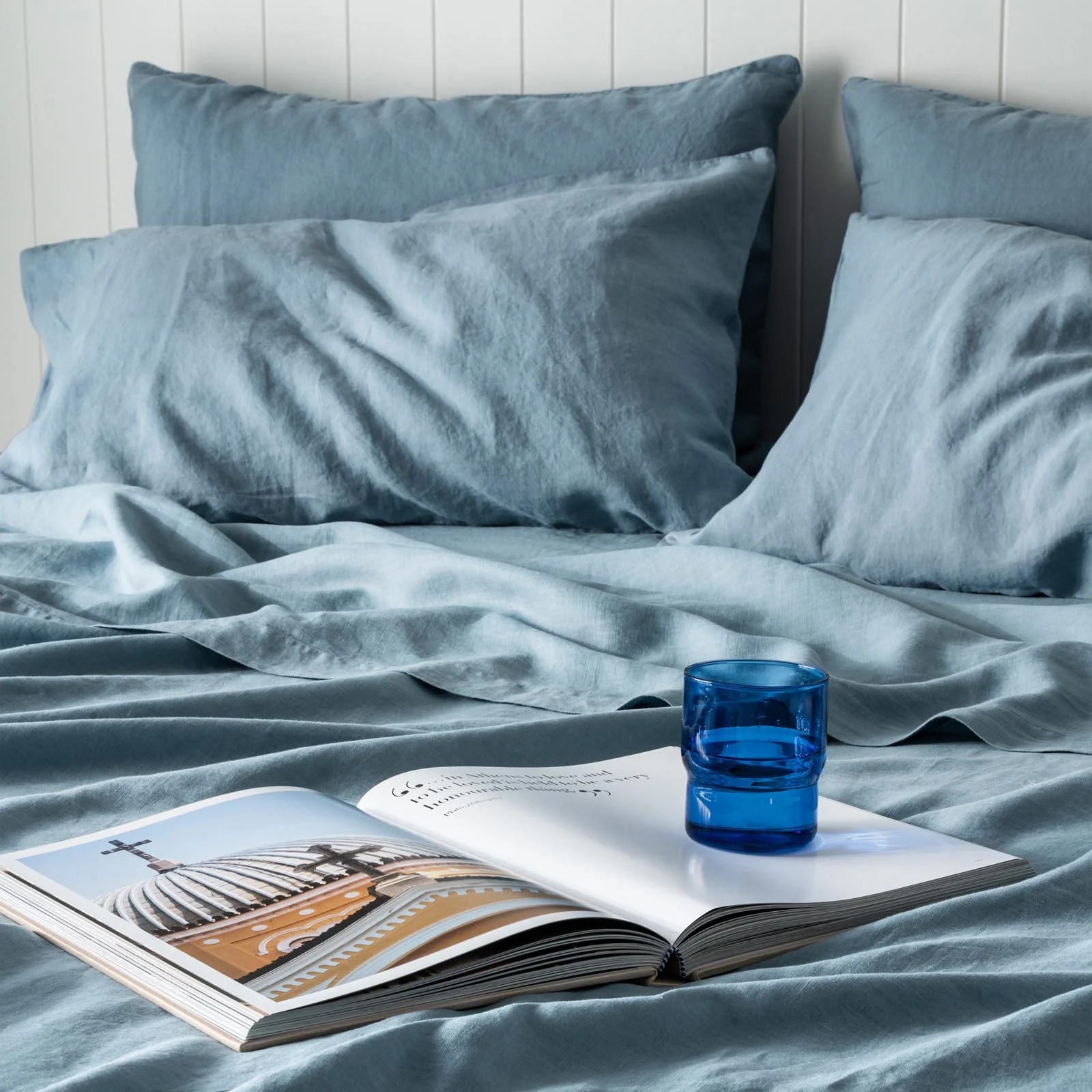 French Flax Linen Sheet Set in Marine Blue - Image 6