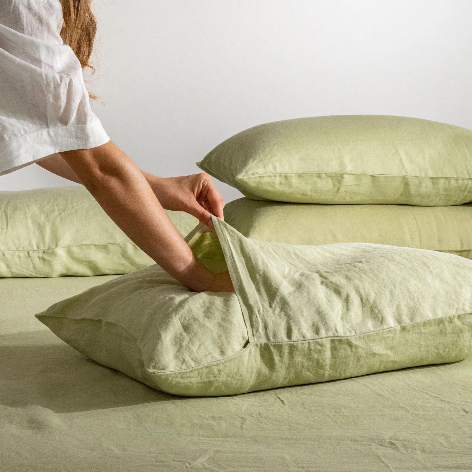 French Flax Linen Sheet Set in Matcha - Image 6
