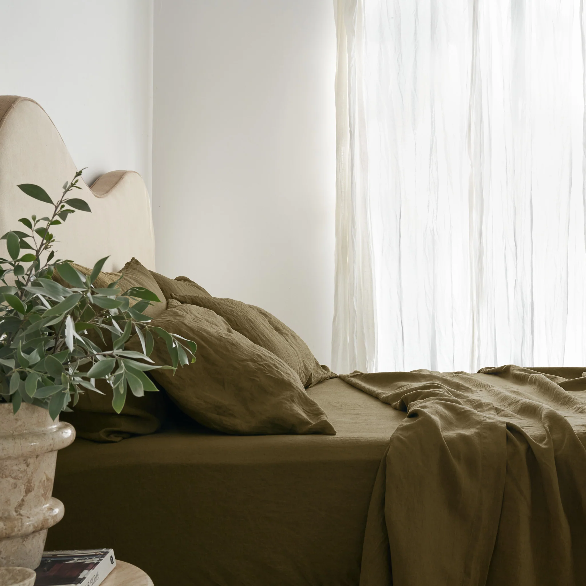 French Flax Linen Sheet Set in Olive - Image 12