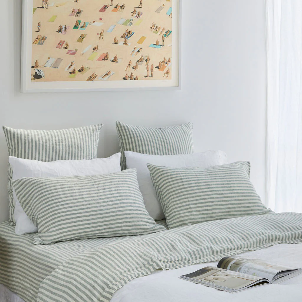 French Flax Linen Sheet Set in Sage Stripe - Image 11