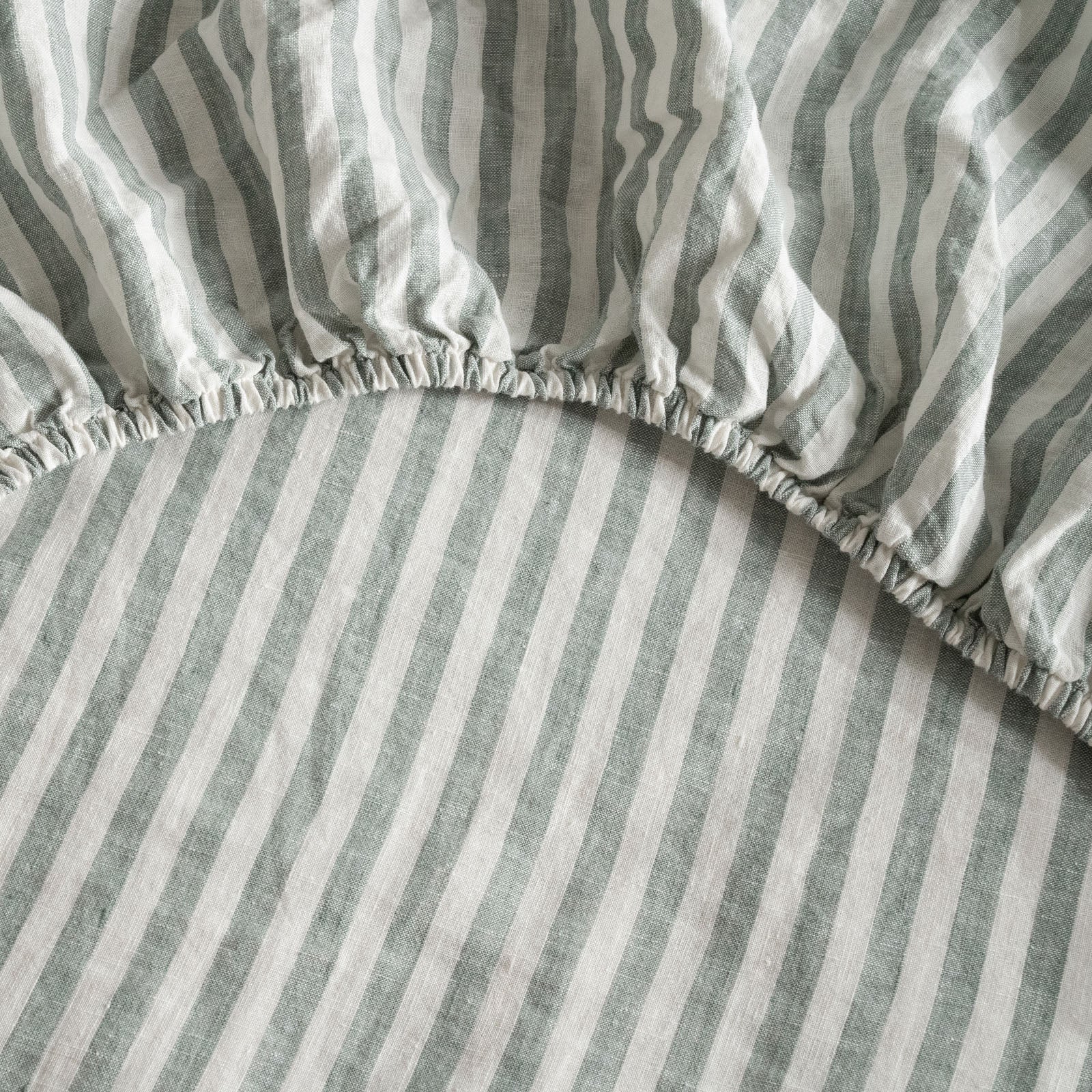 French Flax Linen Sheet Set in Sage Stripe - Image 8