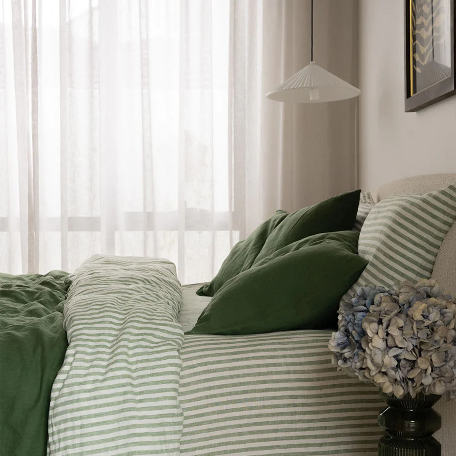 French Flax Linen Pillowcase Set in Ivy - Image 7