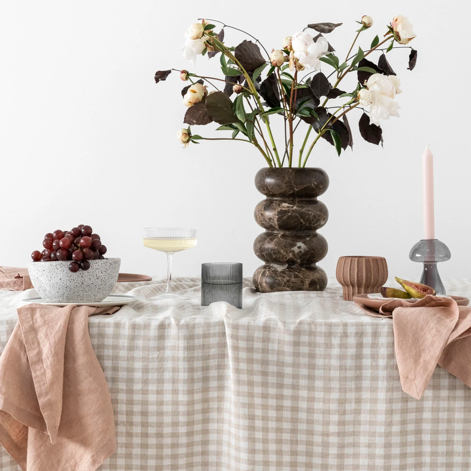 French Flax Linen Table Cloth in Beige Gingham - Image 3