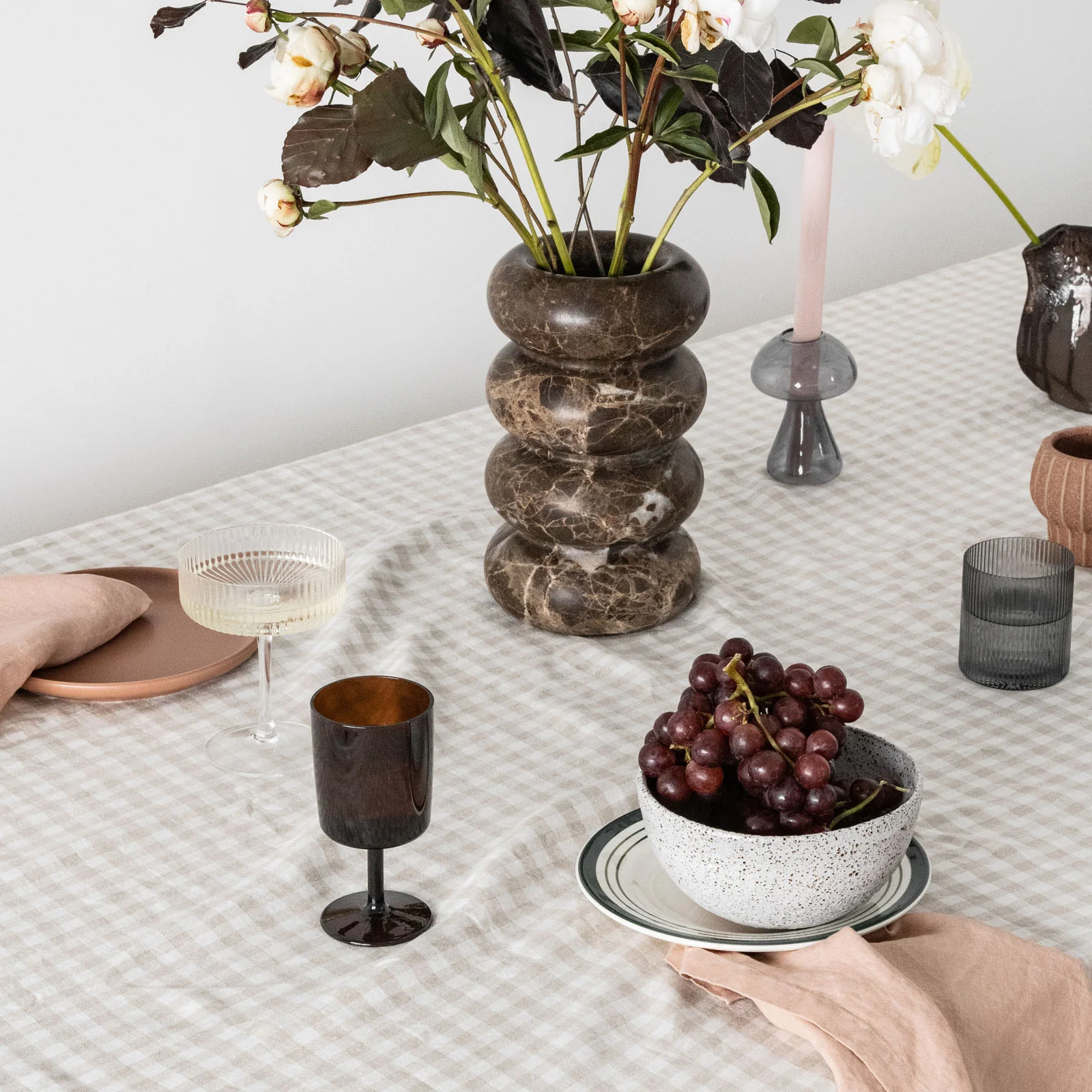 French Flax Linen Table Cloth in Beige Gingham - Image 4