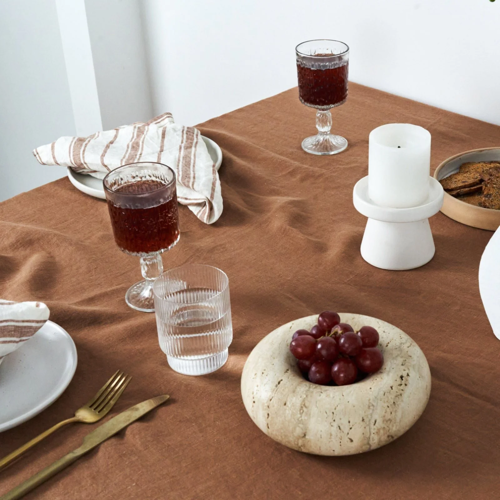 French Flax Linen Table Cloth in Hazelnut - Image 3