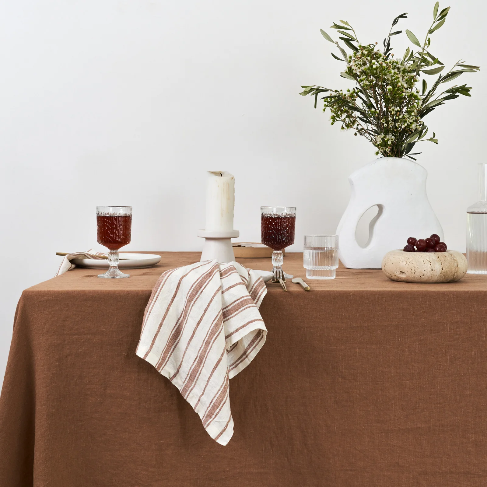 French Flax Linen Table Cloth in Hazelnut - Image 4