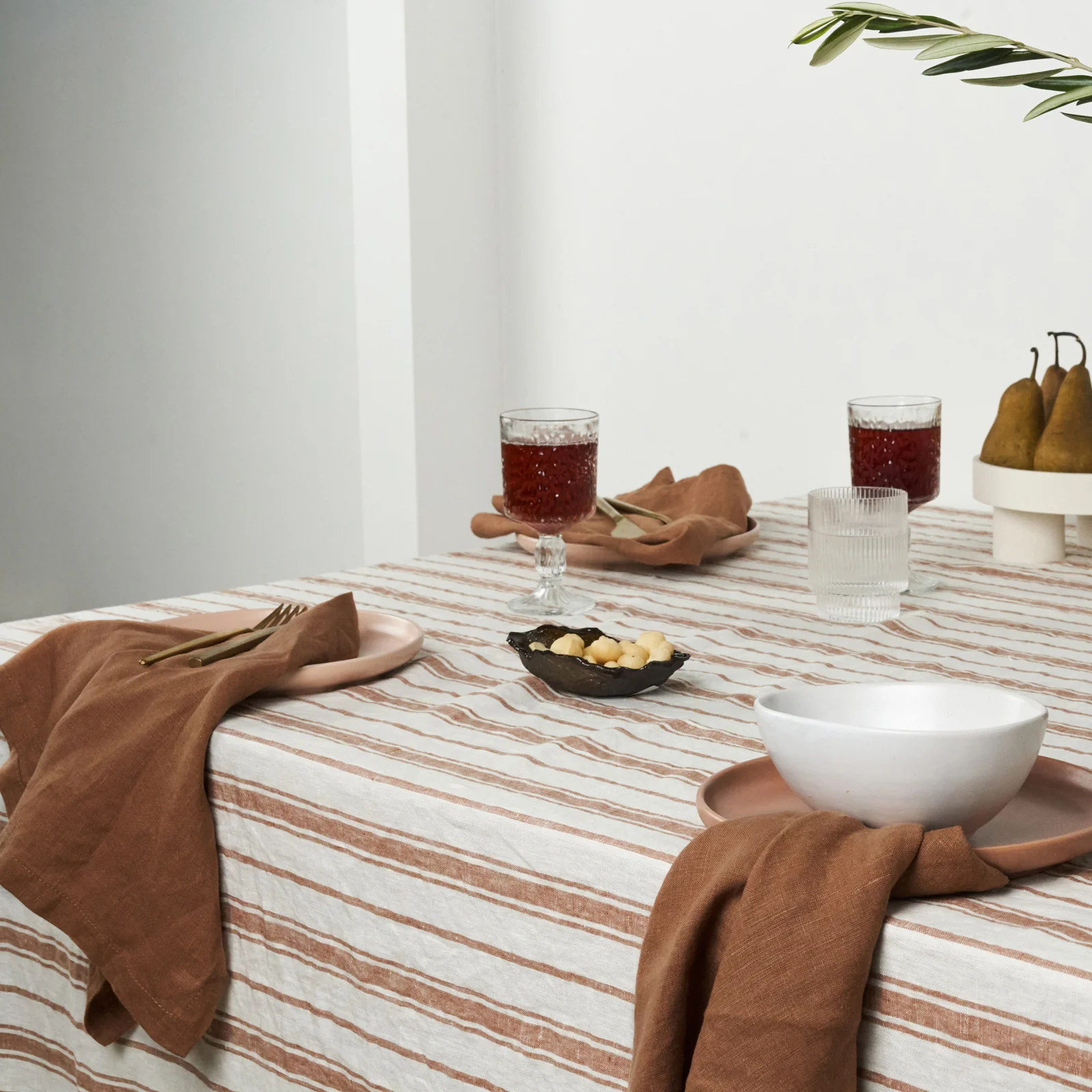 French Flax Linen Table Cloth in Hazelnut Stripe - Image 6